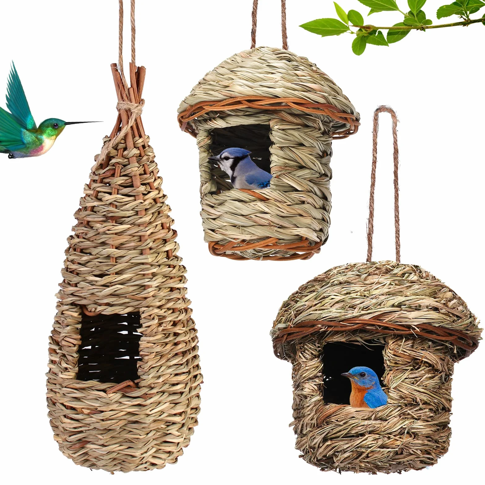 Cabane Oiseaux Tissé À La Main, Nichoir Exterieur pour Perruche, Colibri, Mesange