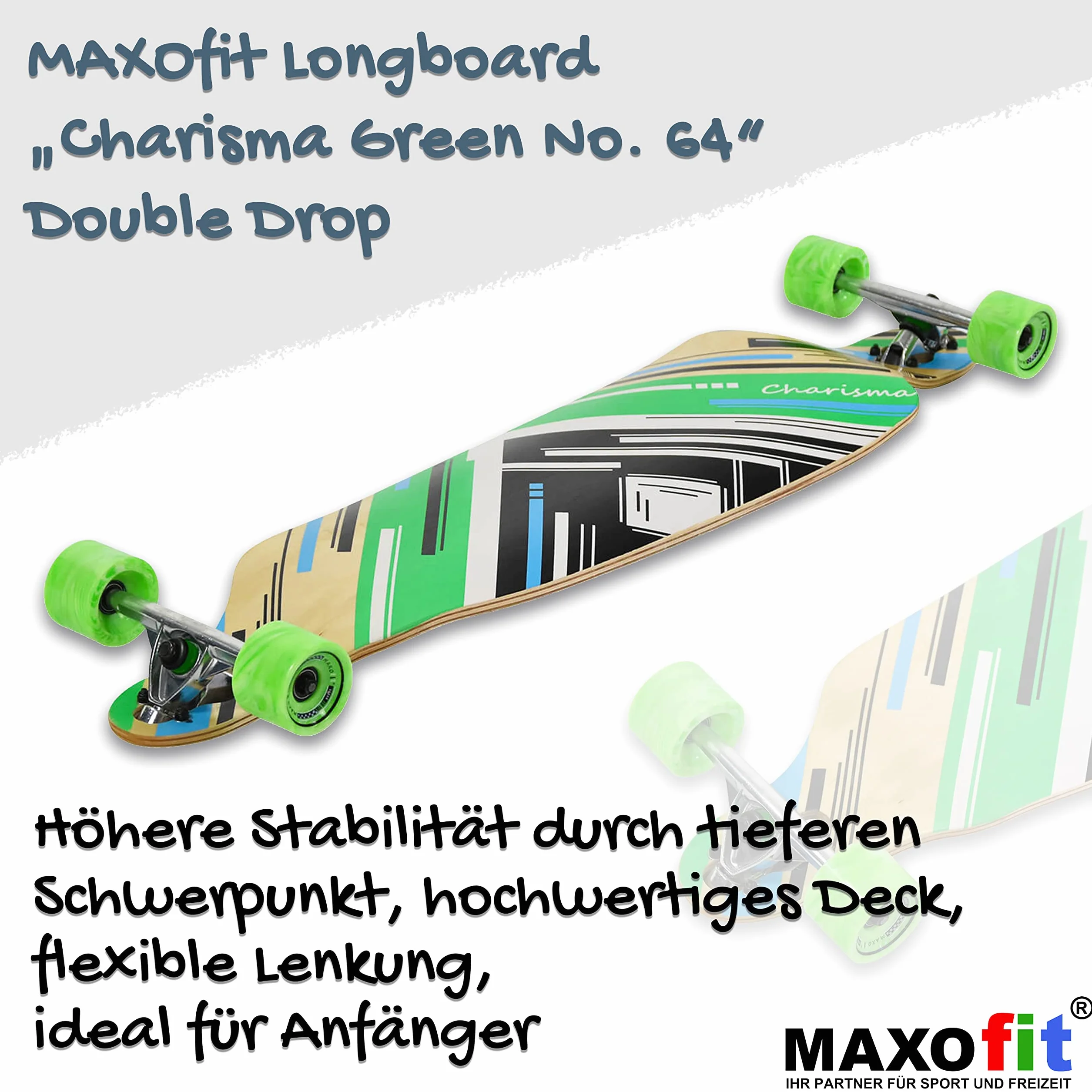 Maxofit Longboard dans différents Designs avec Planches en érable/Bambou de qualité supérieure pour débutants et confirmés