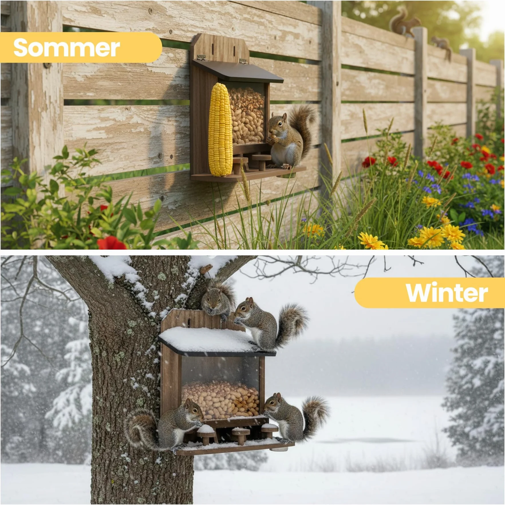 Mangeoire pour écureuil en bois résistante aux intempéries avec table de pique-nique et support pour épis de maïs