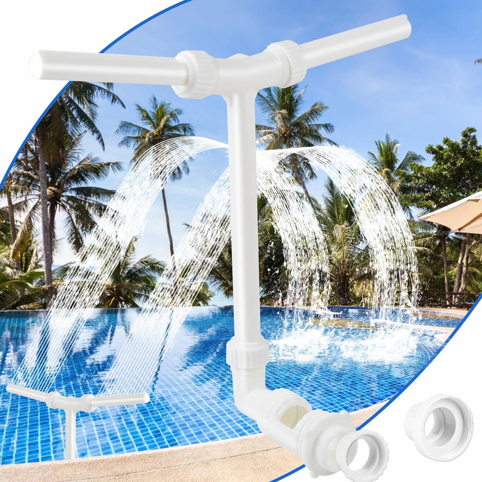 Fontaine de Piscine Cascade à Double Jet 2 en 1, Accessoires de Piscine Hors Sol (Blanc)