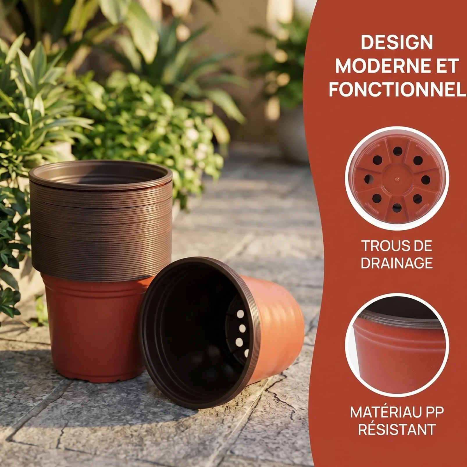 POPETPOP Lot 50 Pots Fleurs Plastique 12 cm Diamètre Trous Plantation Plantes Succulentes