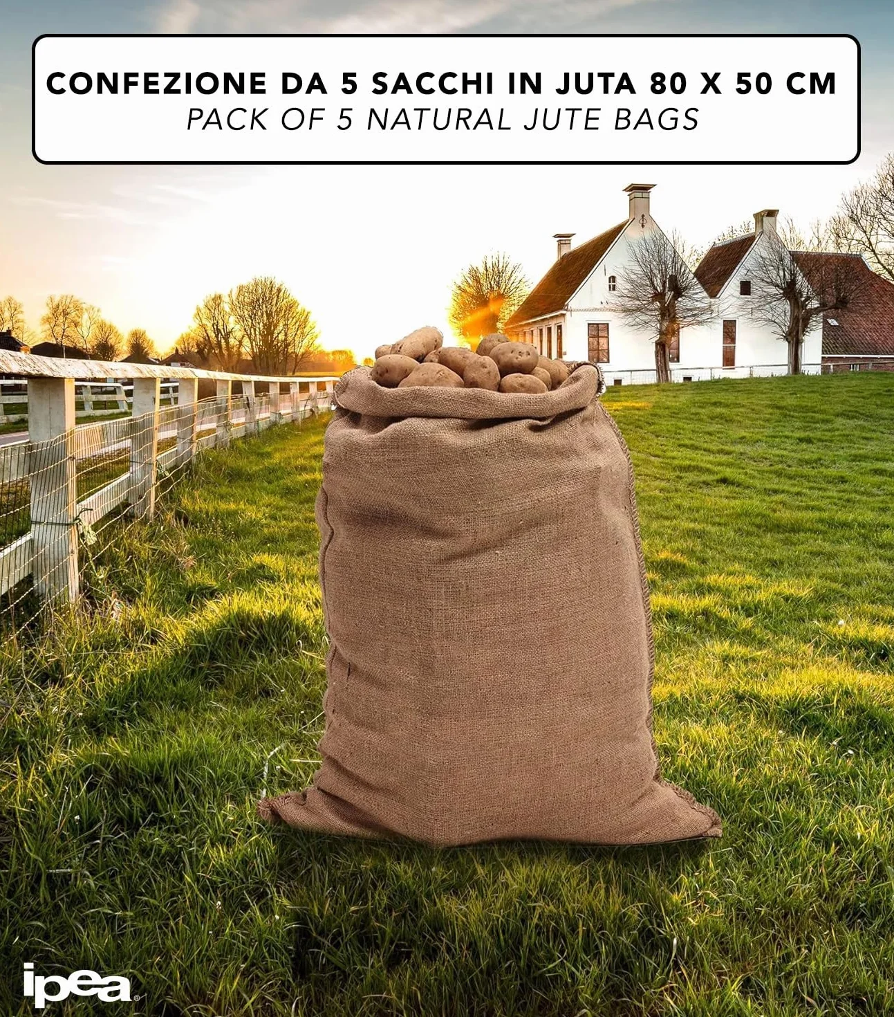 Sacs en toile de Jute IPEA 80 x 50 cm 5 unités Naturelle pour Bricolage Décoration Jardin