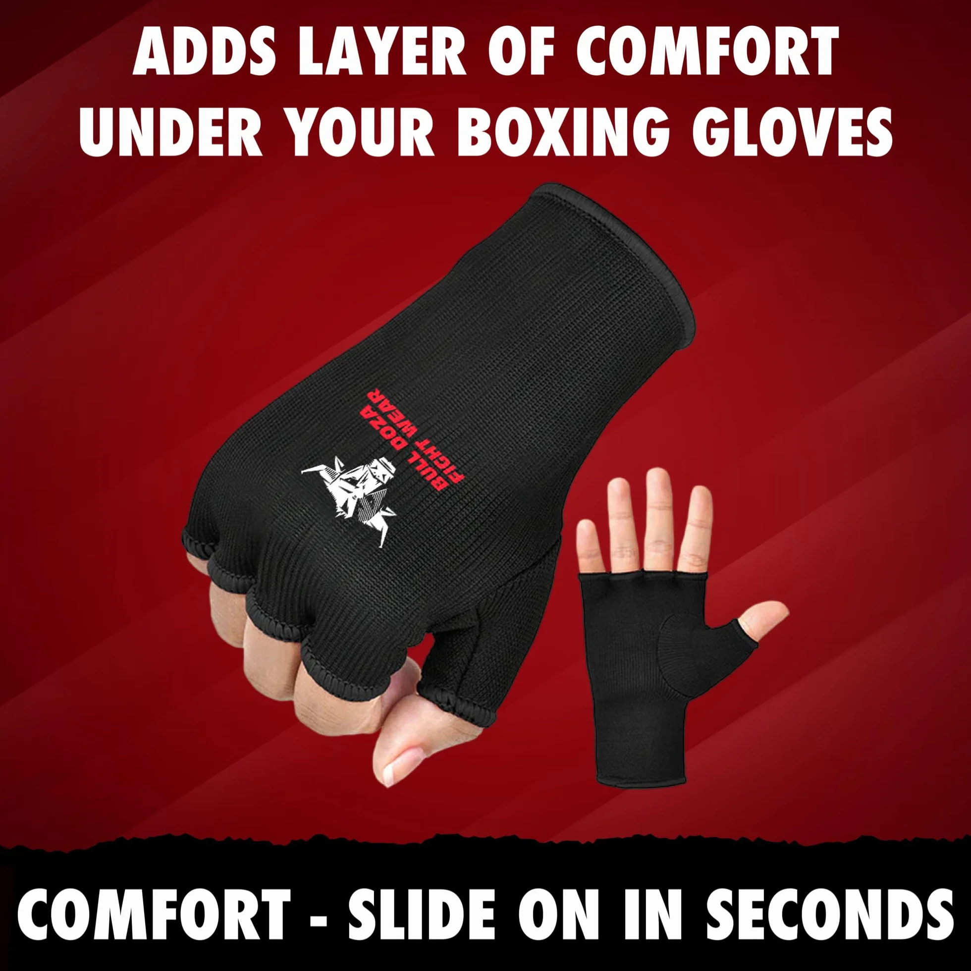 Quatre Tailles – Gants de Boxe pour Boxe – Demi-Doigt élastique sous Les Gants de Protection Contre Les odeurs – Idéal pour MMA, Muay Thai, Kickboxing, Arts Martiaux, Sports de Combat