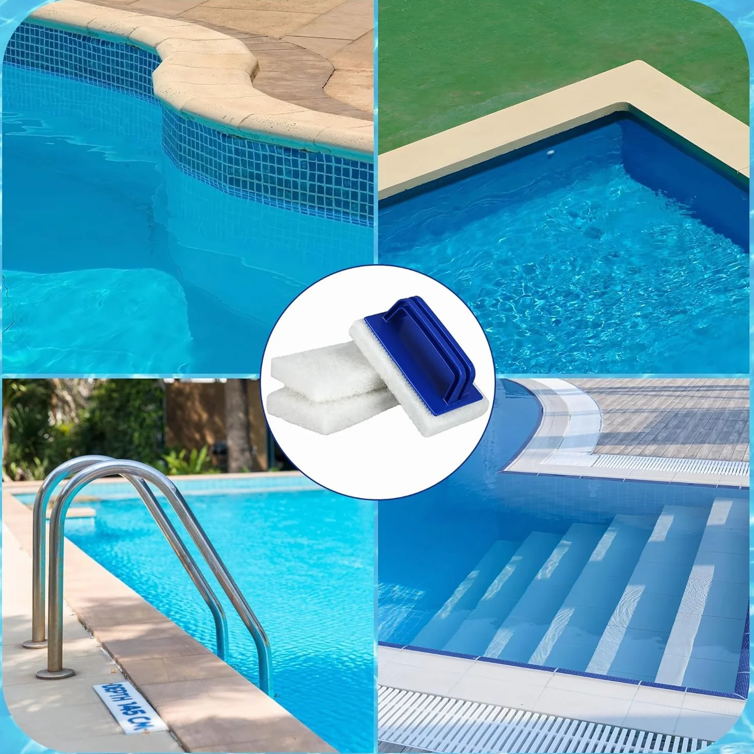 Lot de 3 brosses en éponge multifonction pour piscine avec manche