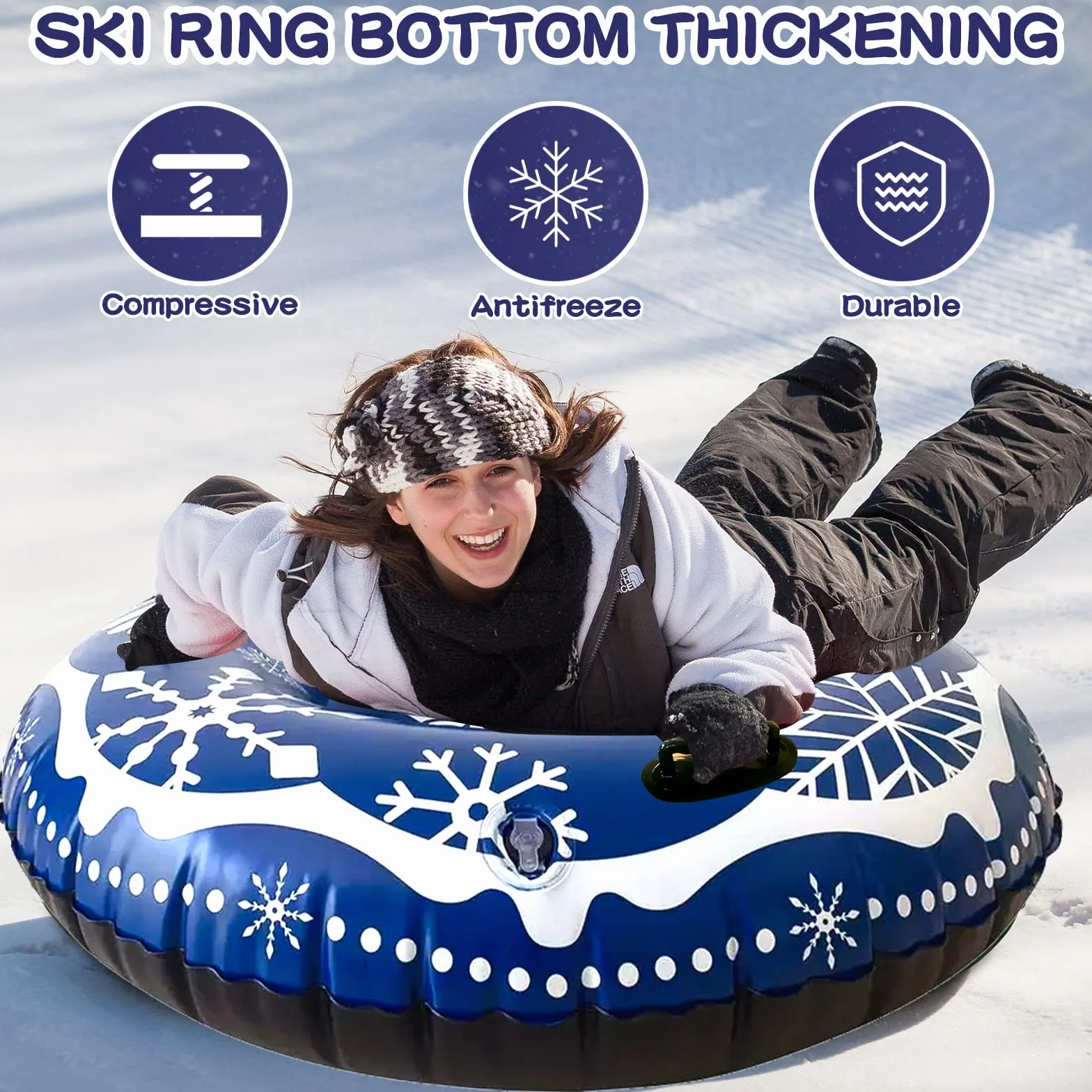 Tubes à Neige gonflables, Luge Gonflable avec poignées, résistant aux Rayures, résistant au Gel, 120cm Luges gonflables pour Enfants et Adultes pour s'amuser en Hiver et activités familiales