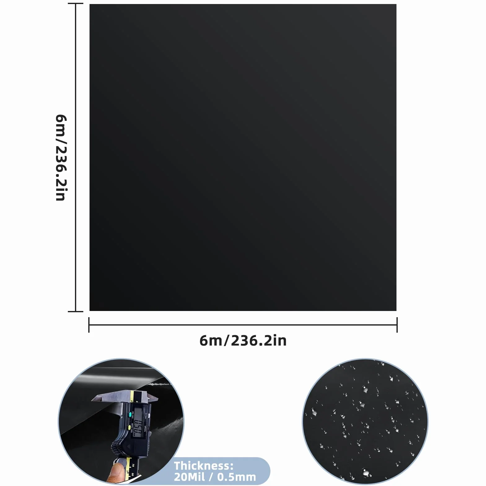 Bâche pour bassin HDPE 6x6m 0,5mm étanche résistante UV intempéries déchirures jardin poissons fontaine cascade