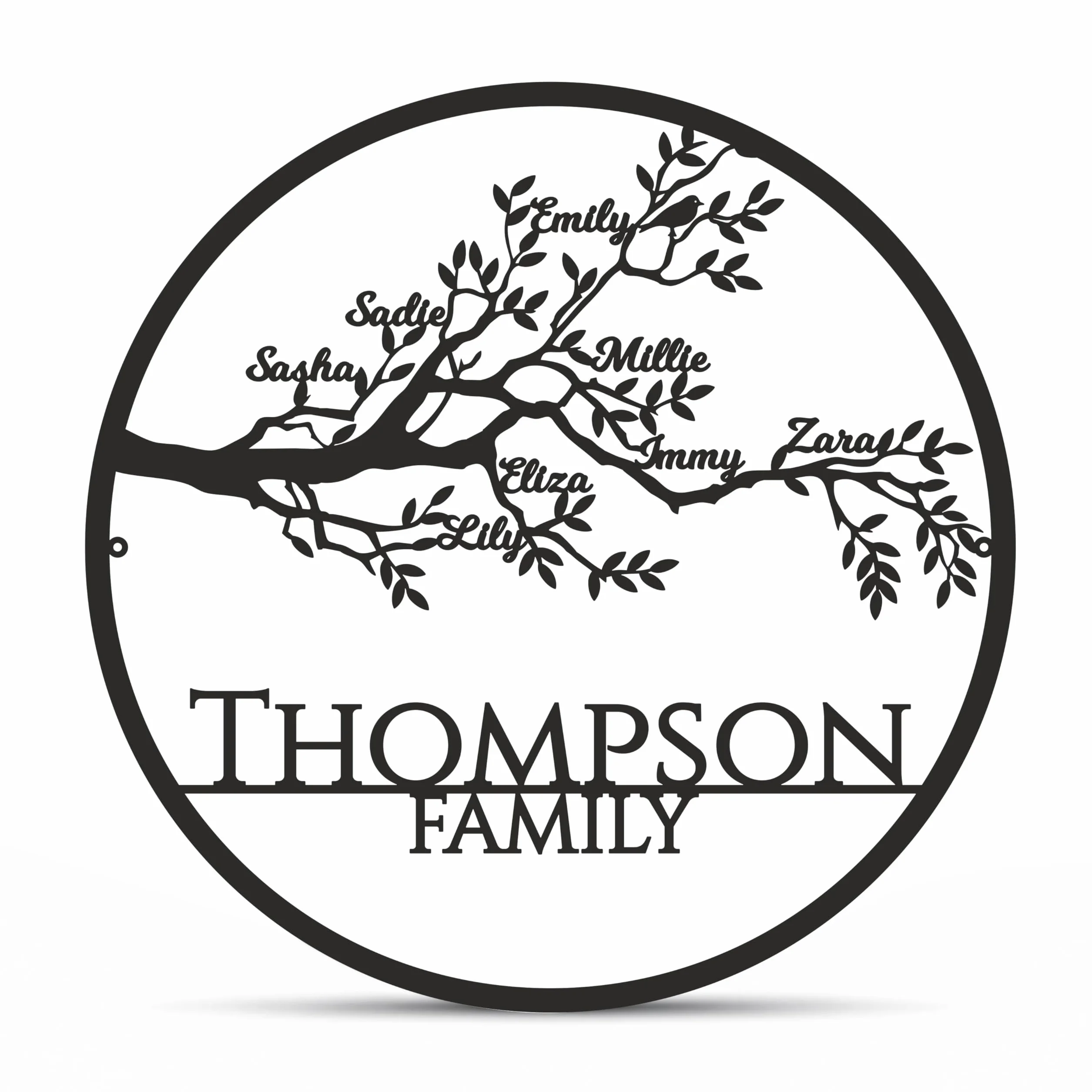 Arbre de Vie Personnalisé en Métal Décoration Murale Panneau Familial Arbre Généalogique avec Prénoms Design 3