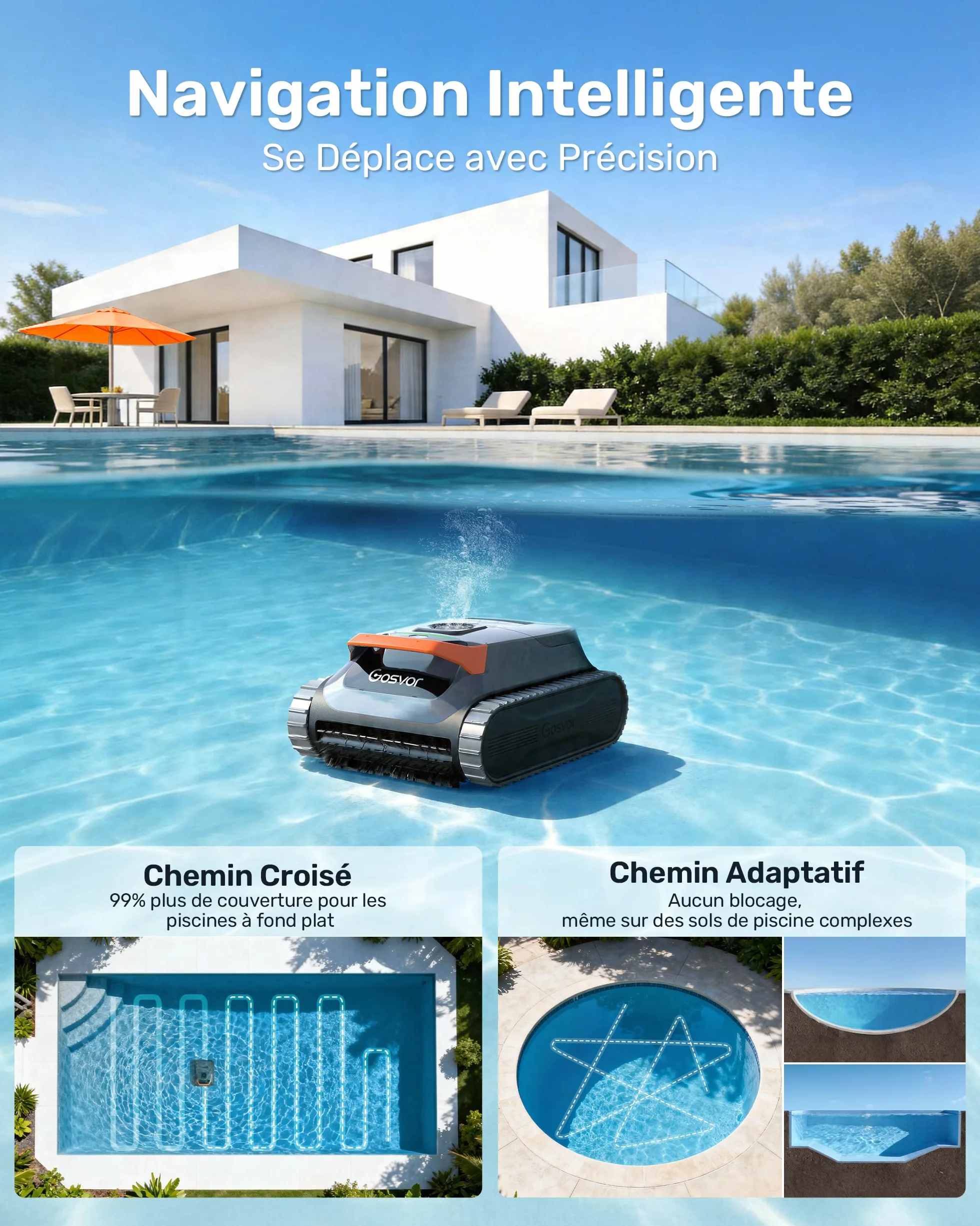 Gosvor LiteVac G1 Robot Piscine Fond et Parois, 6,9 kg Ultra Léger, 200 Min Autonomie, Double Filtration, Navigation Intelligente, App, 200 m² Orange