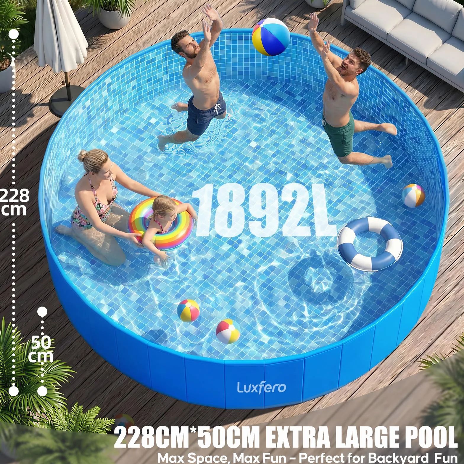 Luxfero Piscine Tubulaire Ronde Hors Sol Metal Frame Épaissi 228 x 228 x 50 cm Pliable