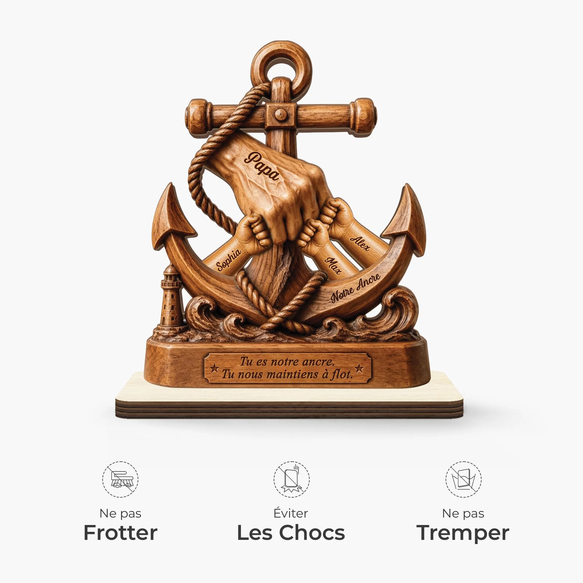Plaque en Bois Personnalisée avec Support Plat - Cadeau Fête des Pères, Cadre Papa Papy