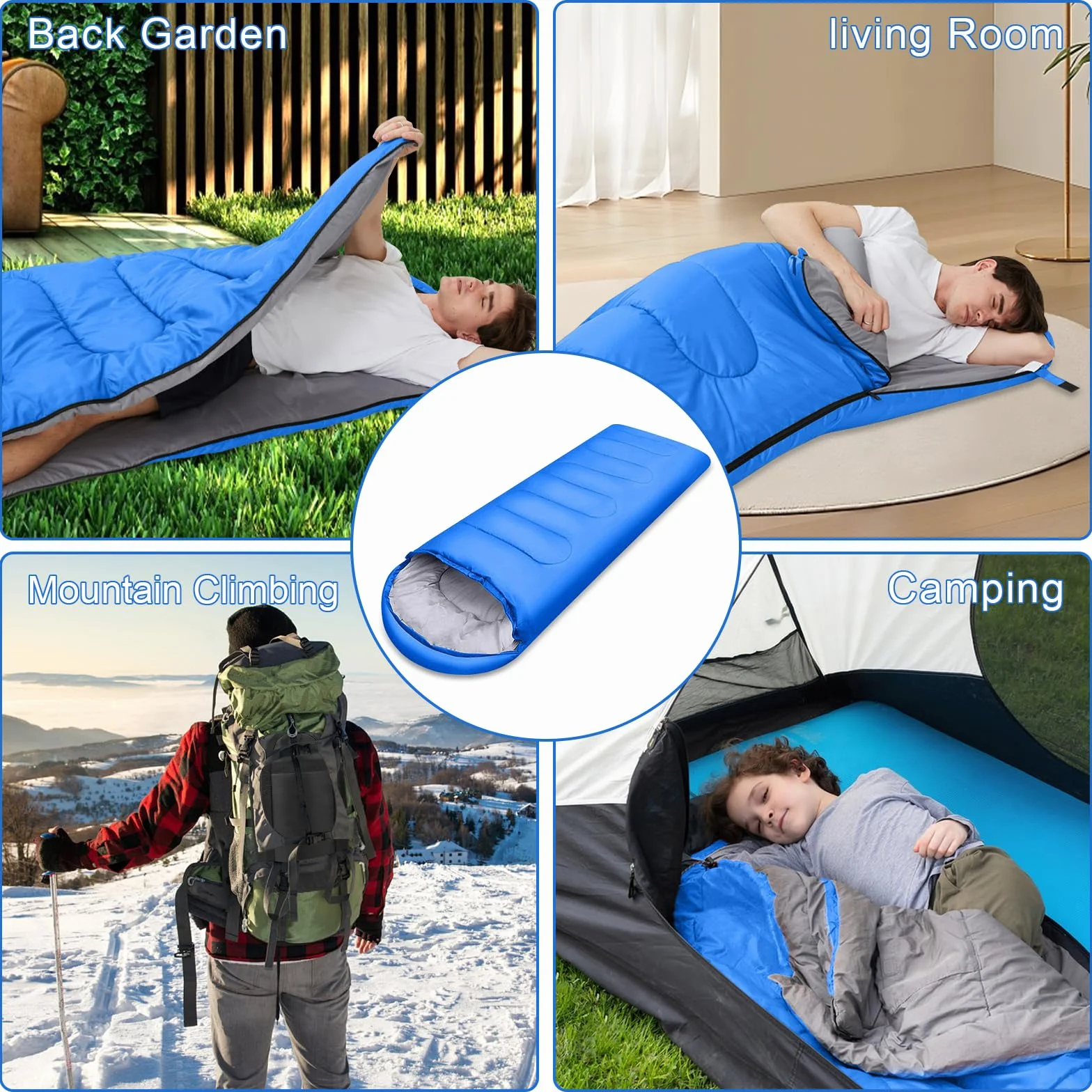 Sac de Couchage Adulte Enfant pour 3-4 Saisons, Imperméable et Compact, Adapté pour l'intérieur et l'extérieur, Camping et Randonnée