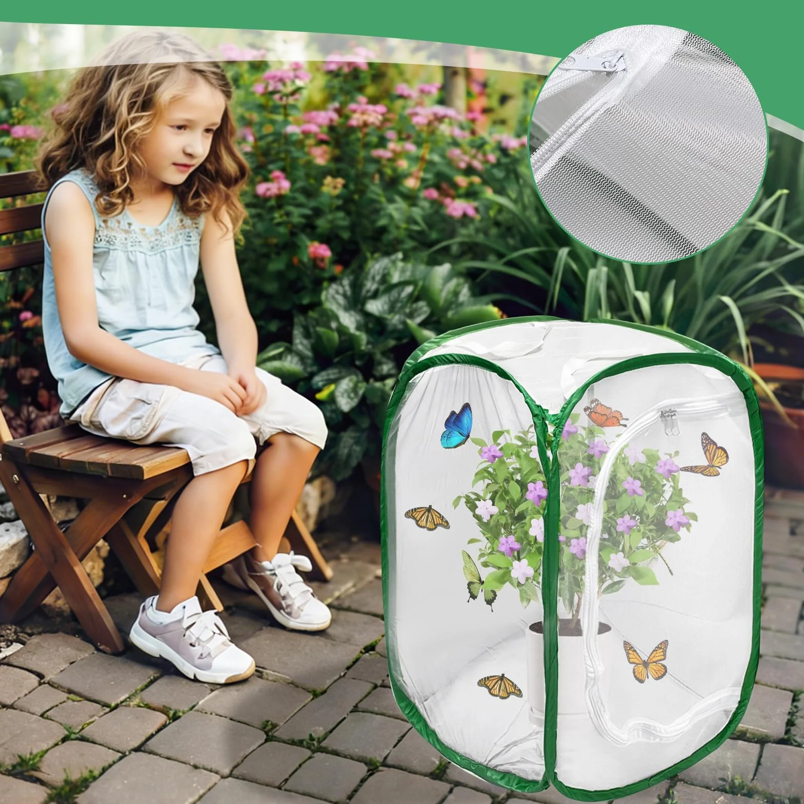 Cage d'habitat pour Insectes et Papillons 40x40x60cm Pliable Maille Protection Plantes Vert