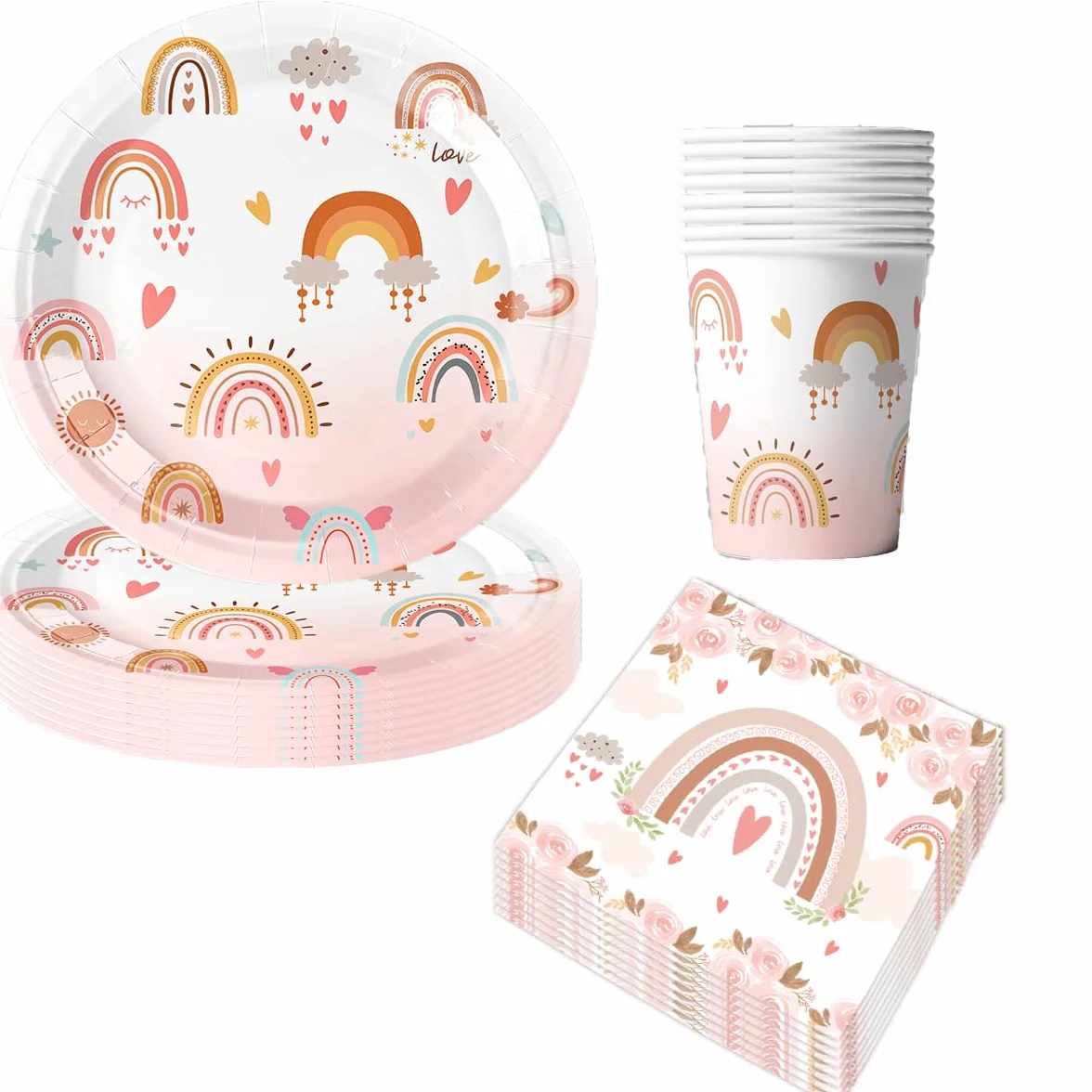 Vaisselle Anniversaire Arc-en-ciel Bohème Decoration Fille Fête