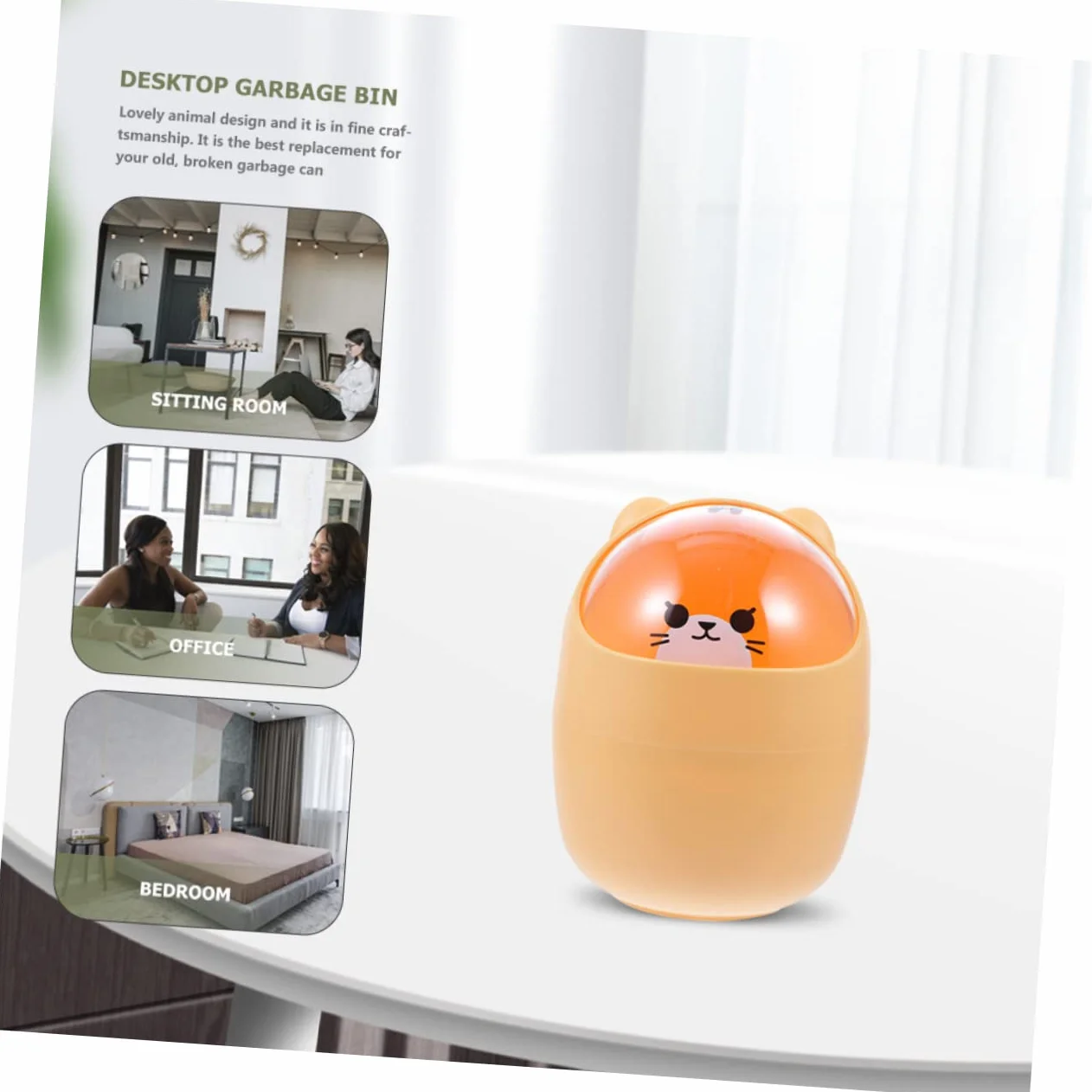 Cabilock Poubelle de Bureau Mignonne en Plastique Orange avec Couvercle Design Cartoon