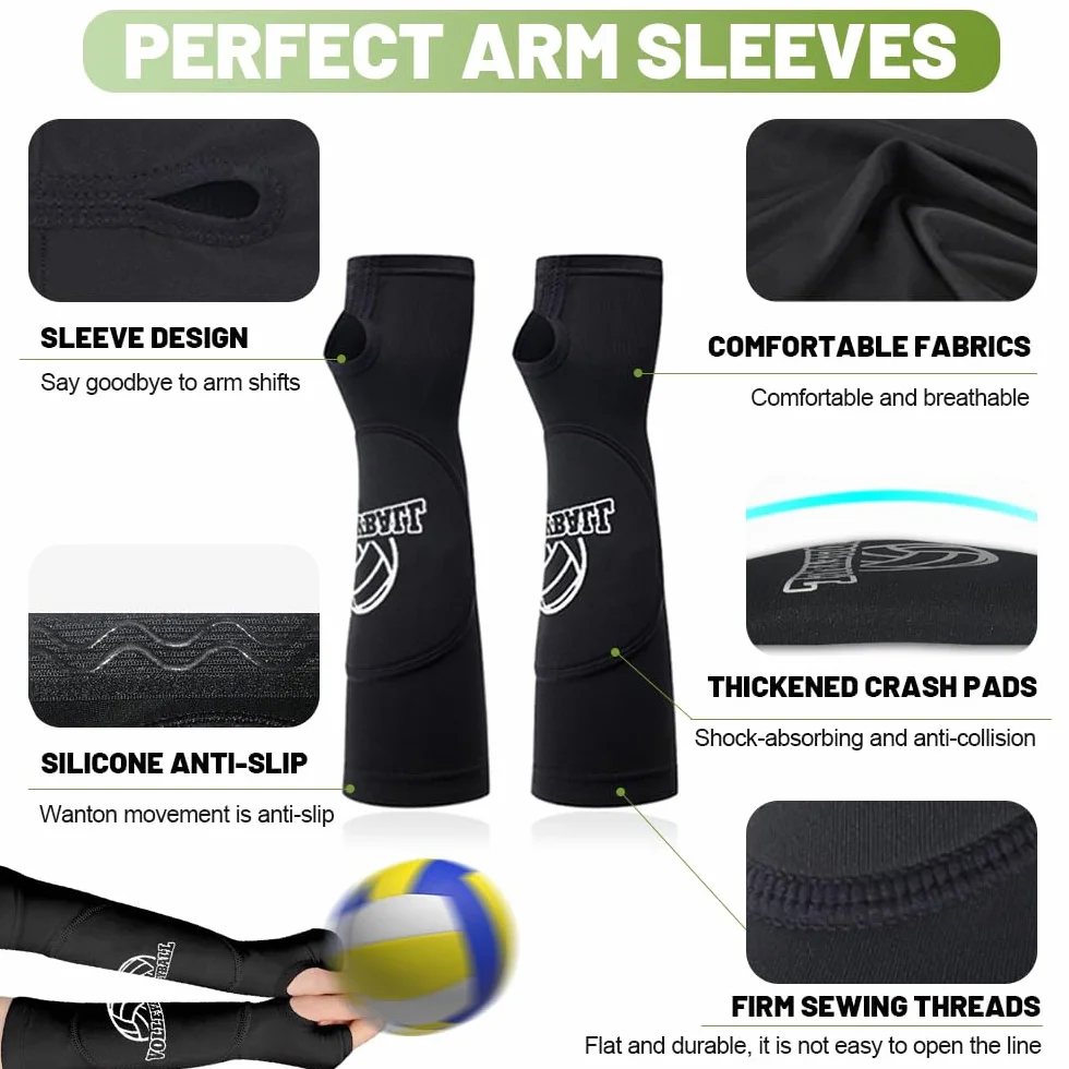 Manchon Volleyball Manchette, Protection Avant Bras Volleyball Sleeves, Compression Arm Sleeves avec Rembourrage - Noir