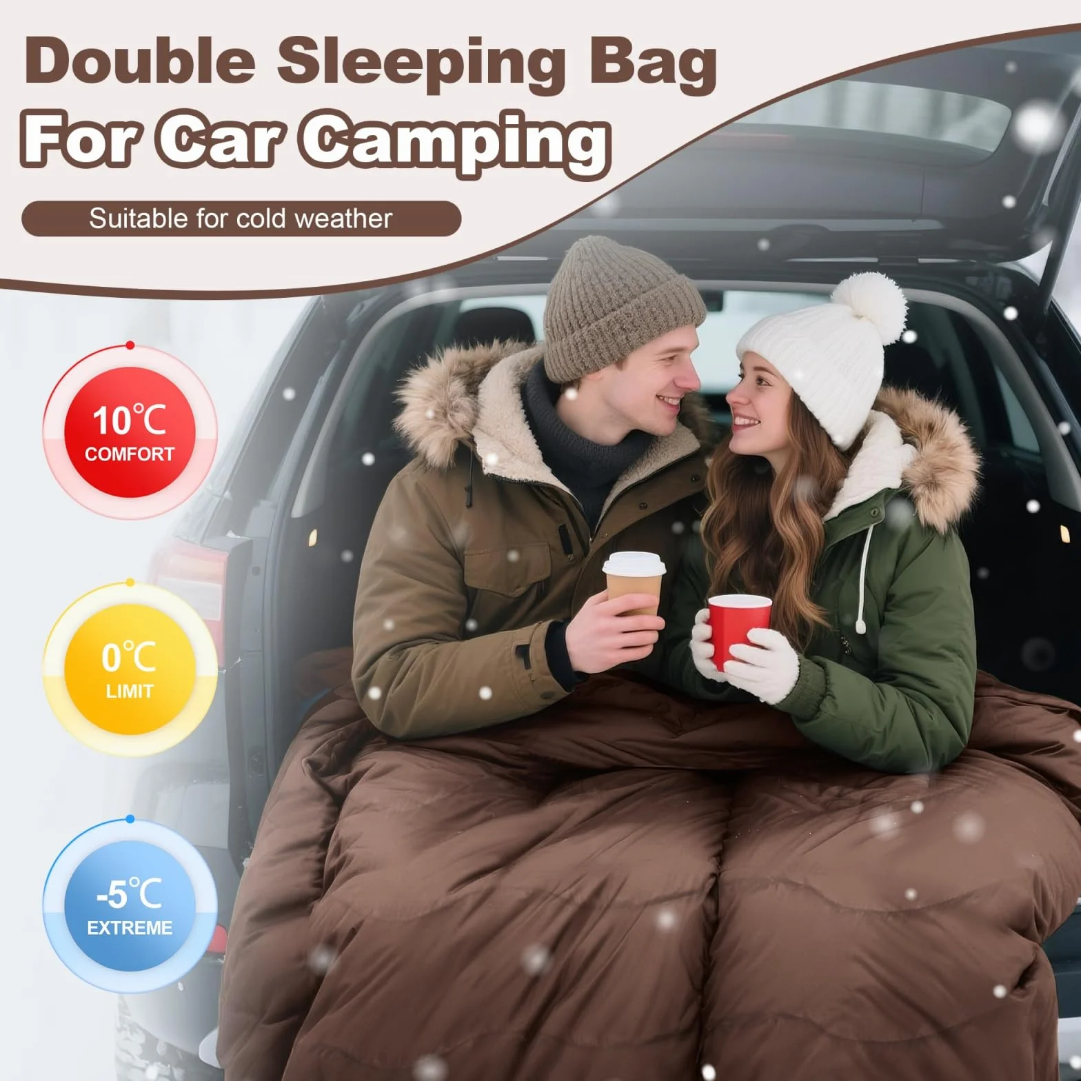 Sac de Couchage Double 2 Personnes Hiver - Flanelle de Coton 100%, Chaud et Imperméable pour Adulte, Camping Voyage Extérieur Maison