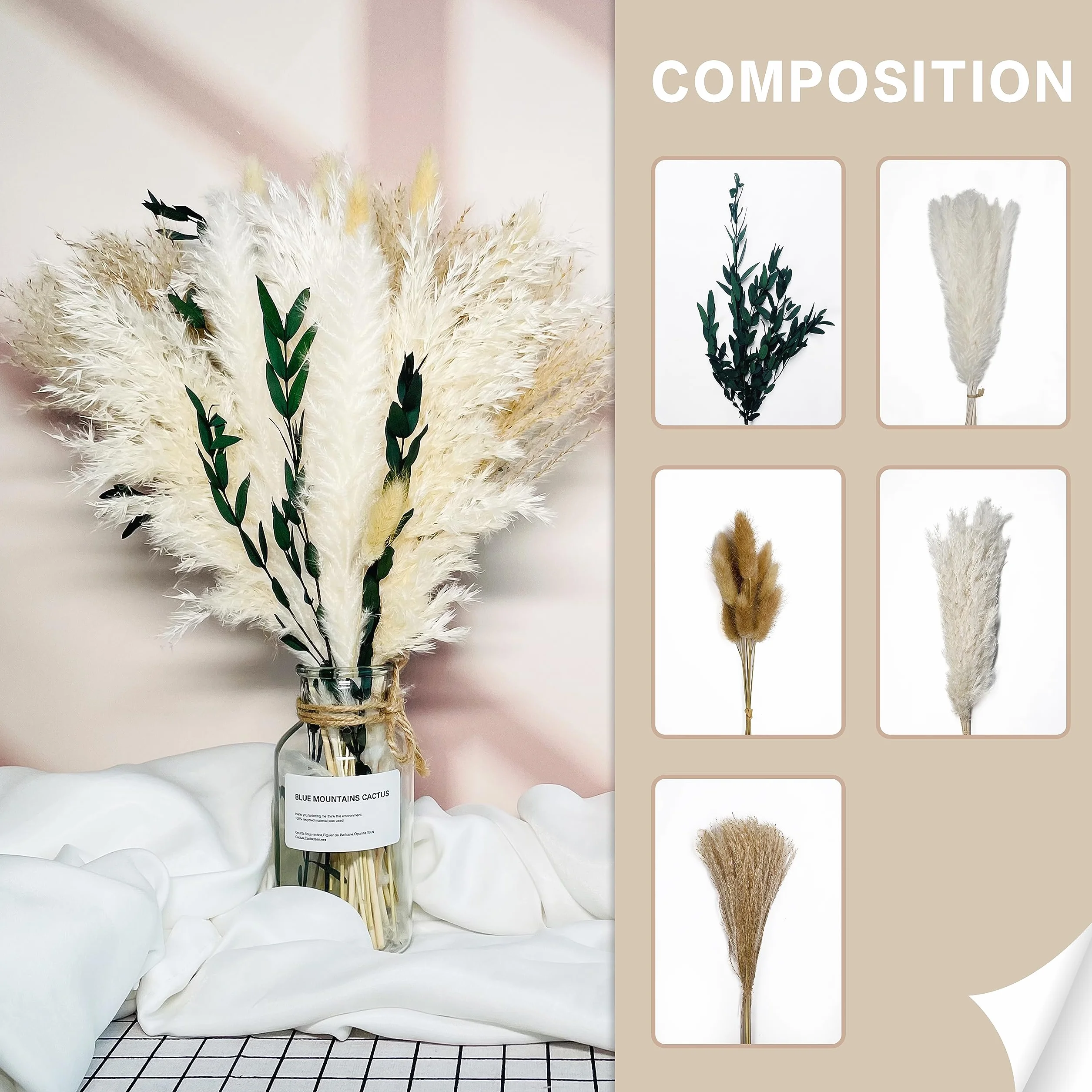 Bouquet Fleurs Séchées Naturelles Pampas Déco Herbe Pampa Boho Maison Mariage 48 Bâtons