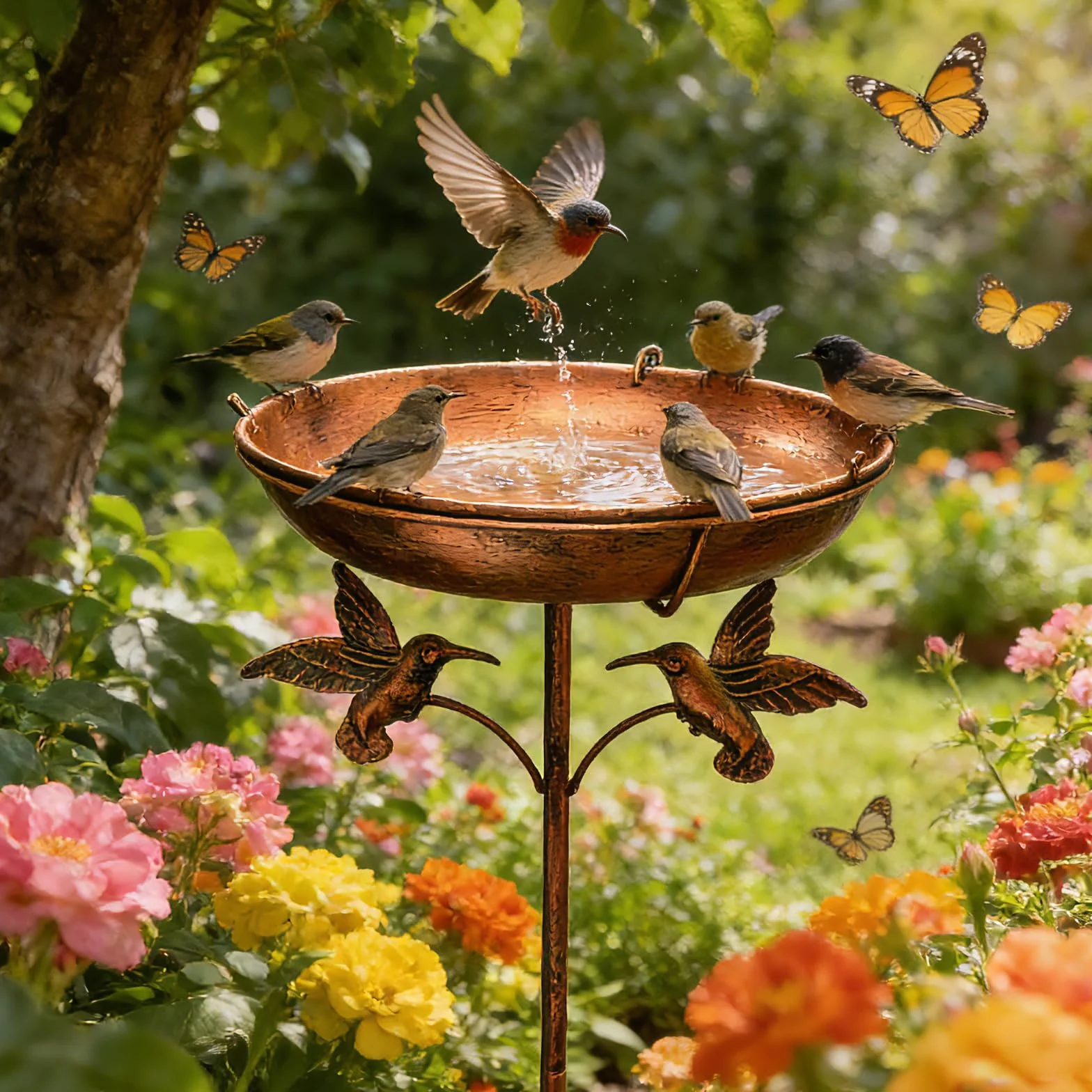 Abreuvoir Oiseaux Bain Suspendu Exterieur ∅ 24cm Socle 5 Pattes Anti-Basculement Chaîne Jardin Balcon