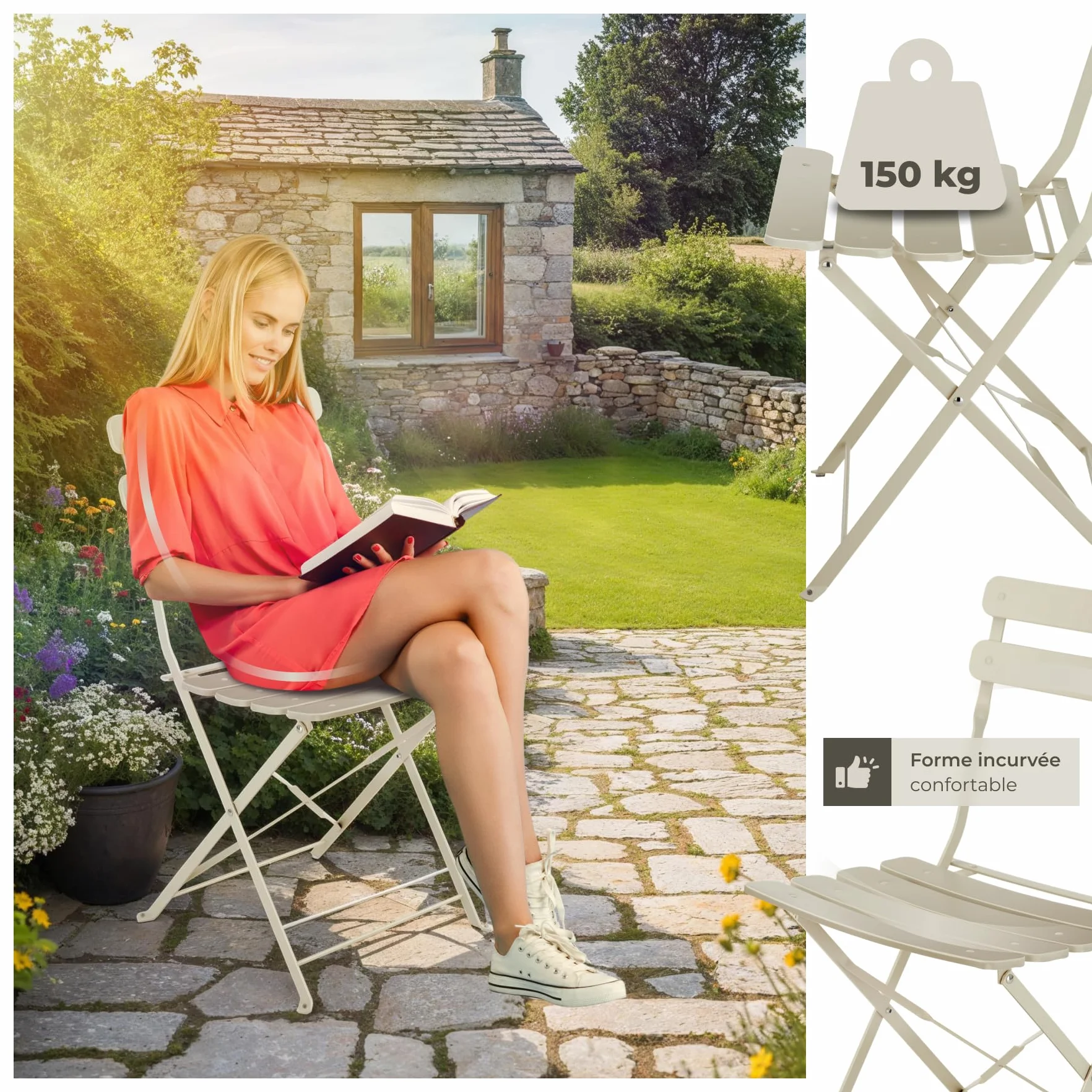 Ensemble Table Ronde et Chaises Pliantes de Jardin Acier Époxy 2 Places