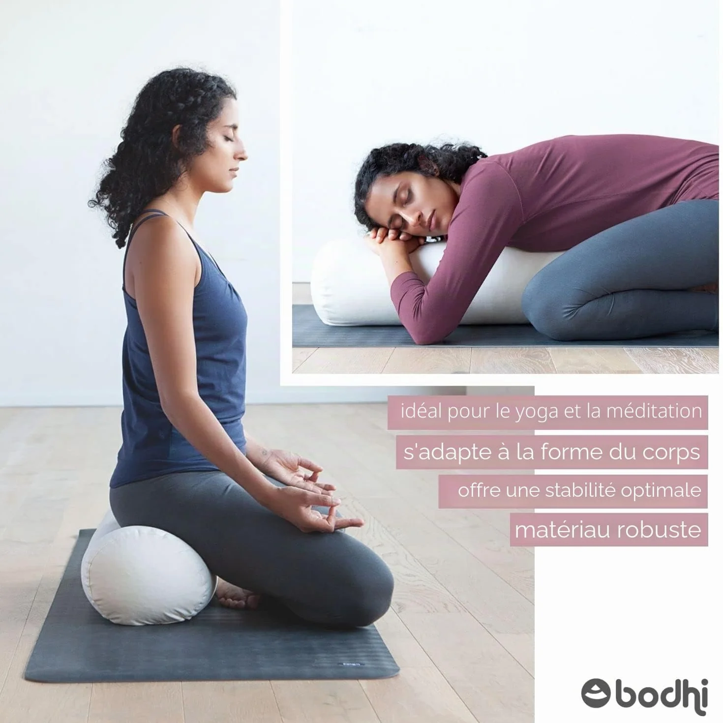 Bodhi Bolster de Yoga ECO | 100% Coton Biologique | Rouleau de Yoga Remplissage épeautre Biologique | Housse Lavable | Coussin de Yoga Rond | Dimensions 65 x 22 cm