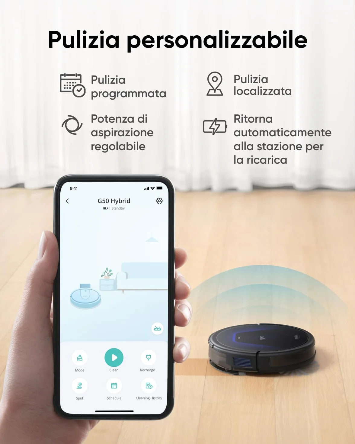 Eufy G50 Aspirateur Robot Hybride 4000 Pa Aspiration Navigation Dynamique Brosse Rouleau Tampon Serpillière Poils d'animaux Tapis Reconditionné