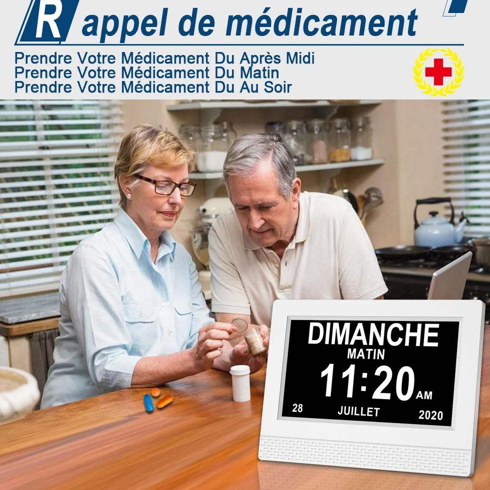 SINOIDEAS Horloge Numérique 7" LCD avec Date, Jour et Heure pour Alzheimer Démence