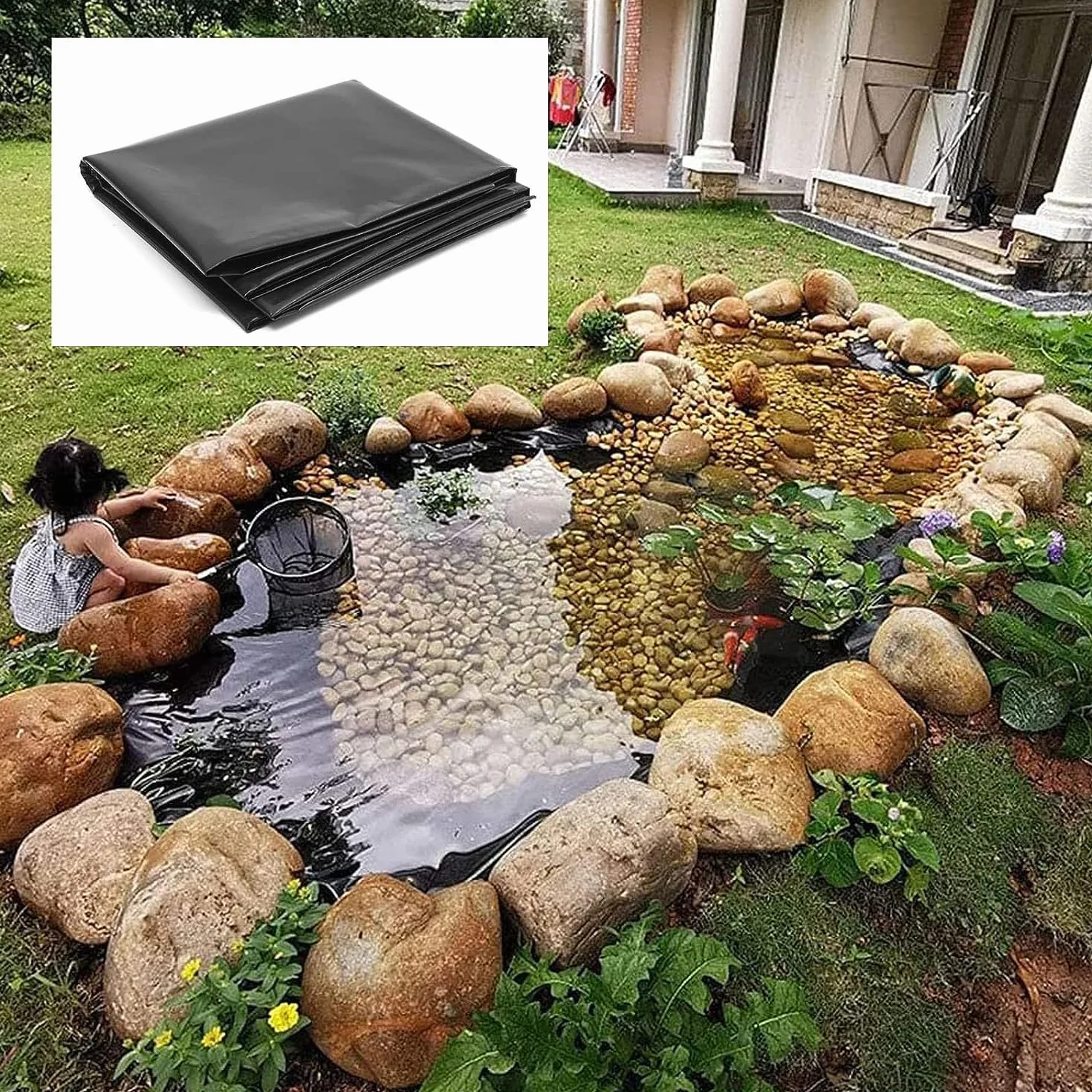 Bâche de bassin EPDM noire 1 mm 7,5 x 5 m 7,5 x 6 m 7,5 x 7 m pour étangs à poissons