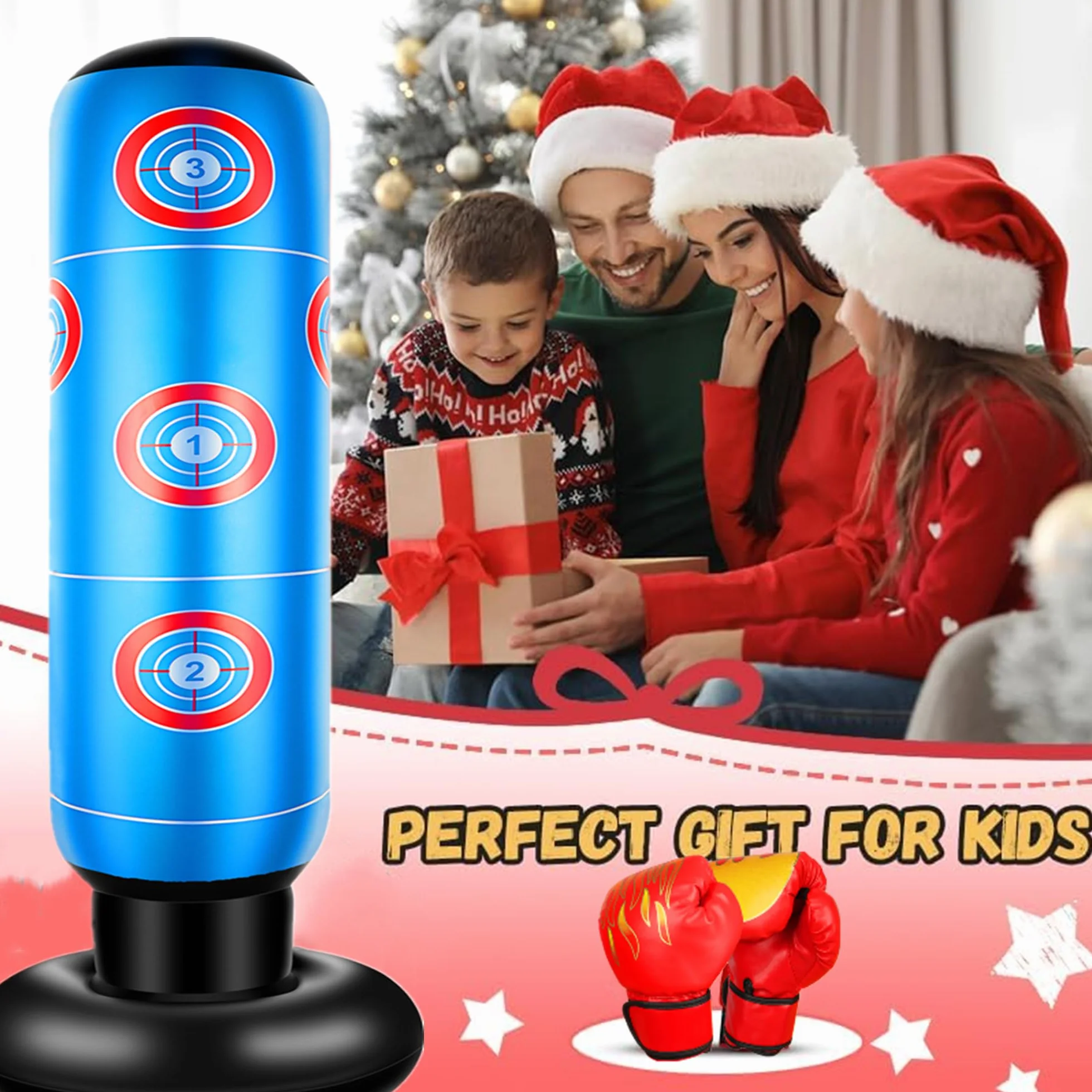 Sac de Frappe pour Enfants avec Gants De Boxe 160cm Sac De Boxe Gonflable pour Enfant Cadeaux pour GarçOns Et Filles de 3 à 12 Ans pour Pratiquer Karaté Taekwondo MMA