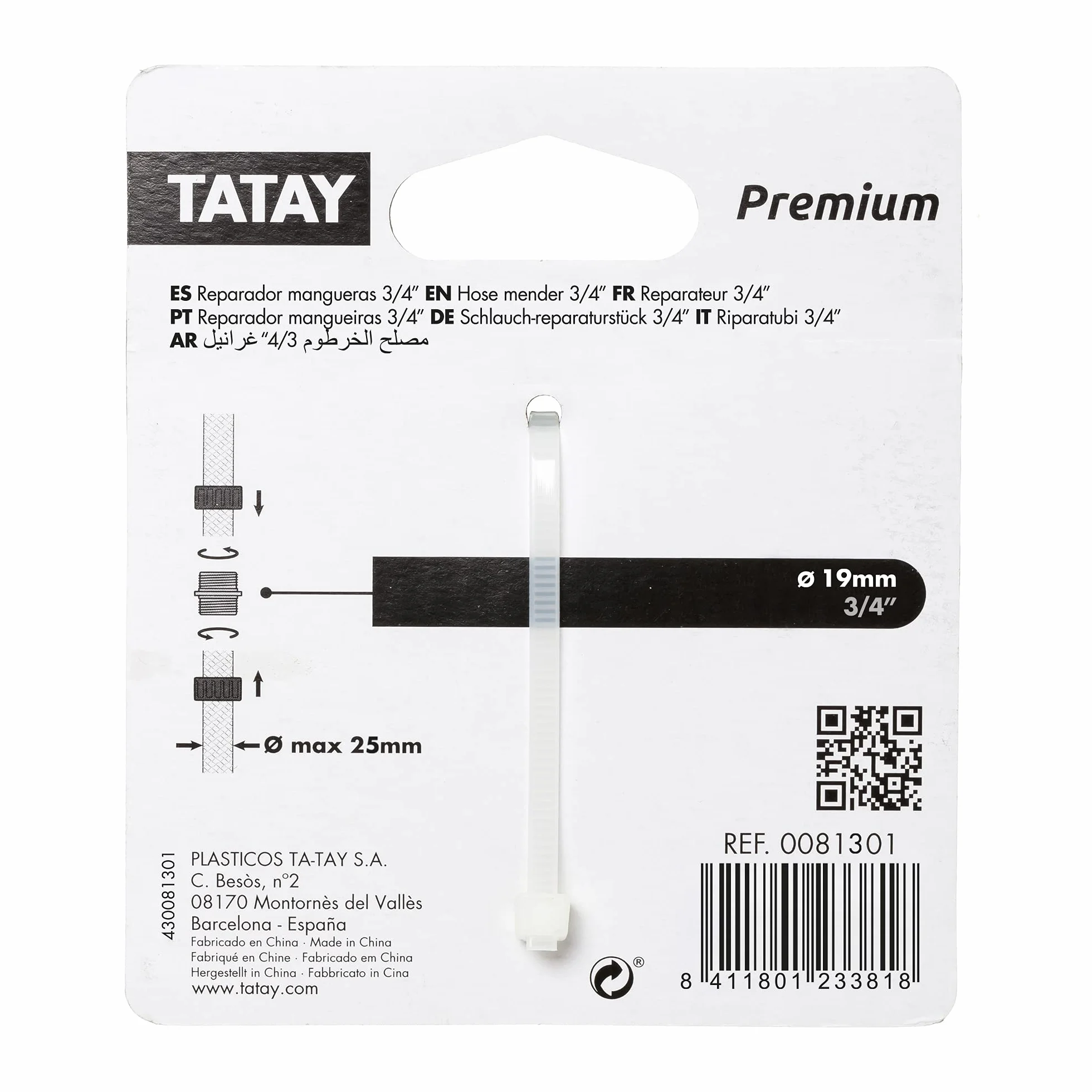 TATAY 3/4" (19mm) Tuyau Adaptateur Premium, Protection solaire, Gris - Noir