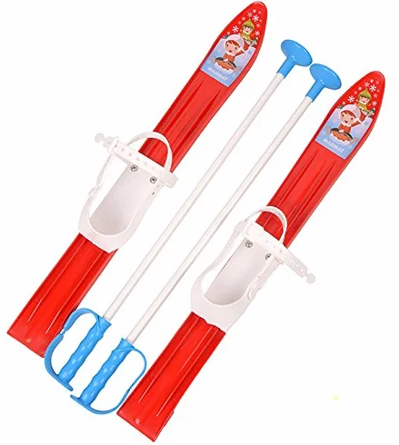 Skis pour enfants, fixations de ski + bâtons de ski en plastique, 5 couleurs, 60 cm