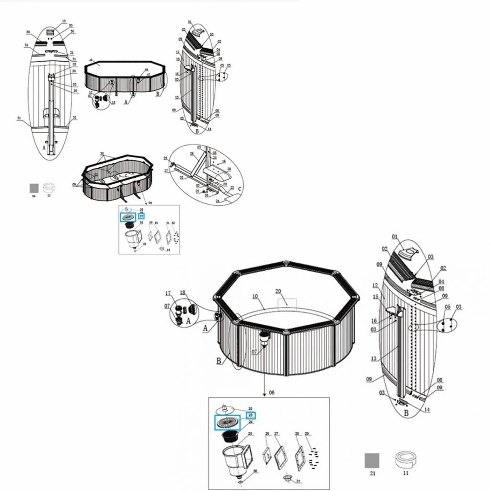 Couvercle D'écumoire de Piscine Rond en Plastique de Remplacement P6991 pour Piscine Spa