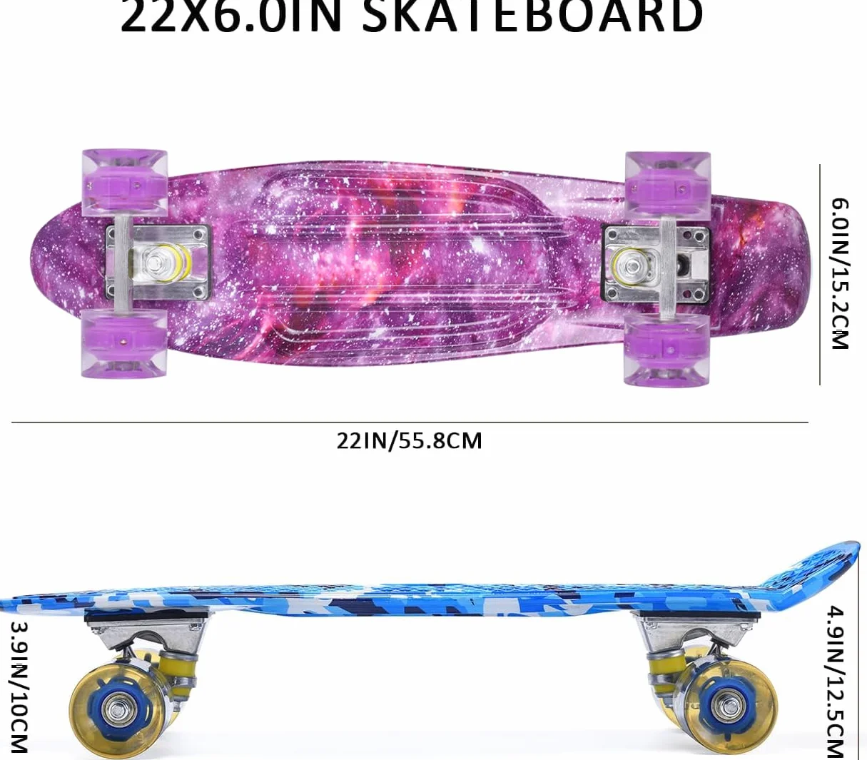 ERNAN Skateboard Complet Mini Cruiser pour Enfants 22"，Skateboard avec Roues LED pour Enfants Débutants Filles Garçons Adolescents Adultes (Deep Purple)