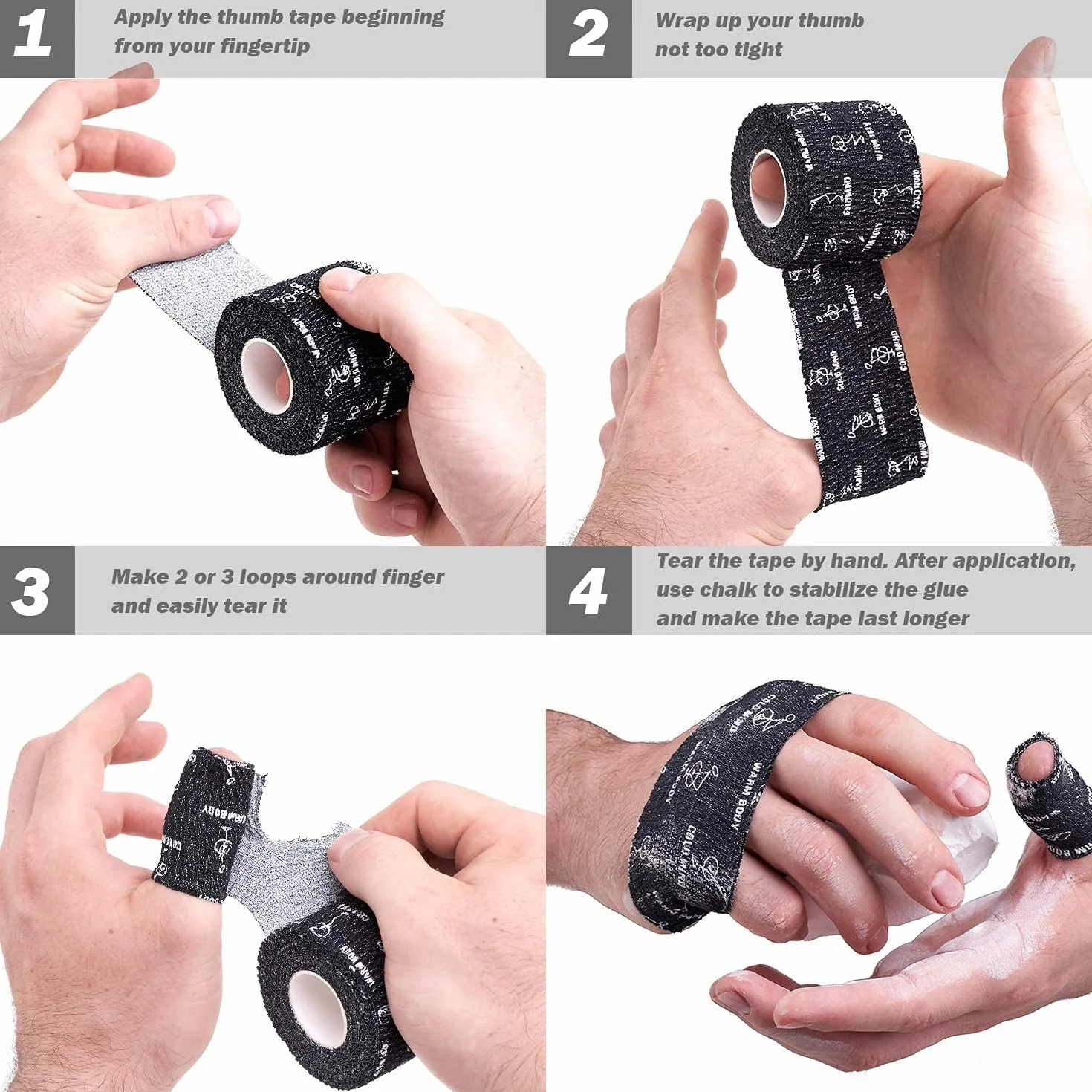WARM BODY COLD MIND Bande de Pouce Preuve de la Sueur - Tape Crossfit, Ruban d'Haltérophilie Musculation Weightlifting, Hook Grip Tape Athlétique