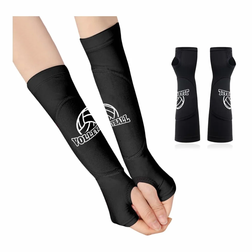 Manchon Volleyball Manchette, Protection Avant Bras Volleyball Sleeves, Compression Arm Sleeves avec Rembourrage - Noir