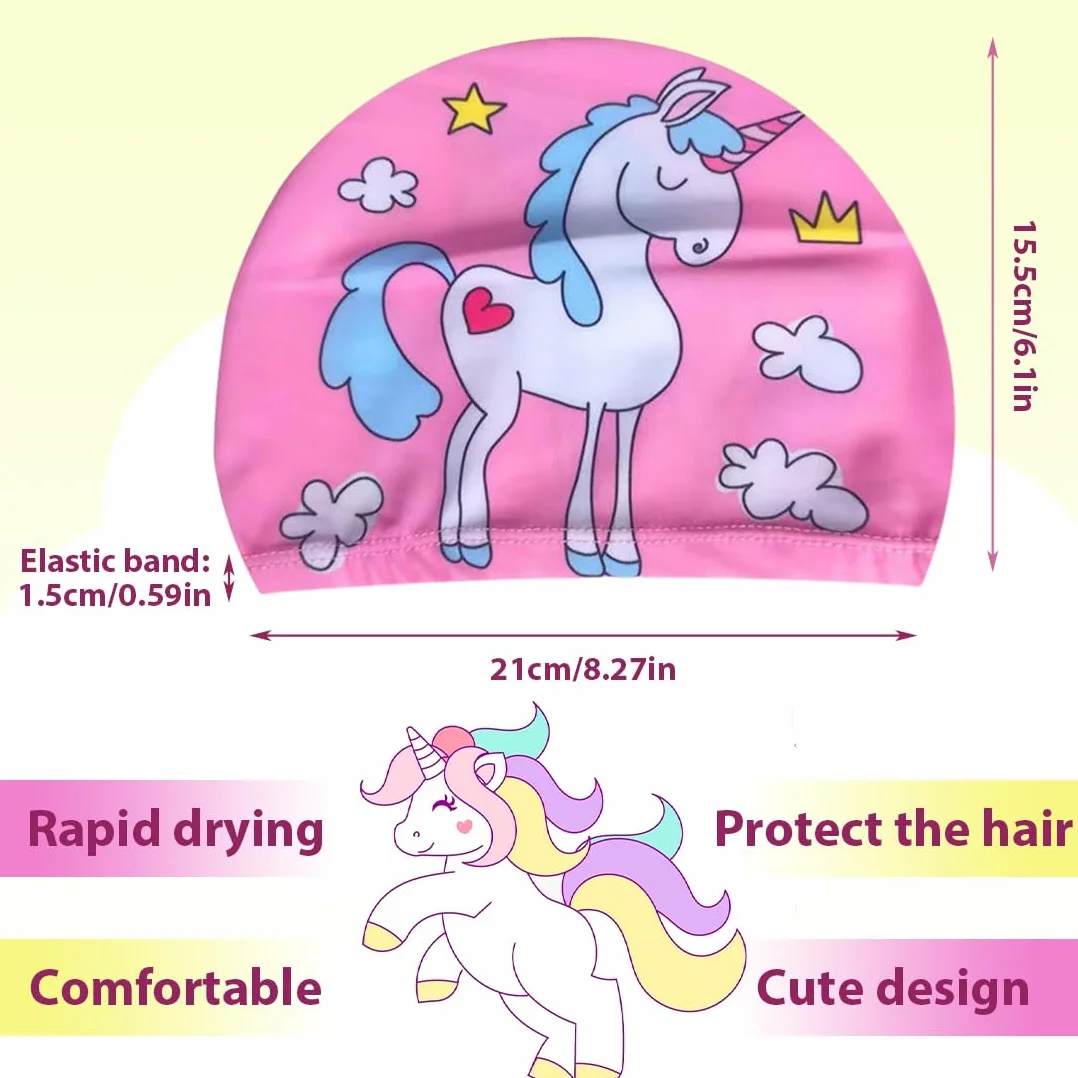 Lot de 2 bonnet piscine enfant imperméable licorne, bonnet de bain fille polyester rose 1-7 ans