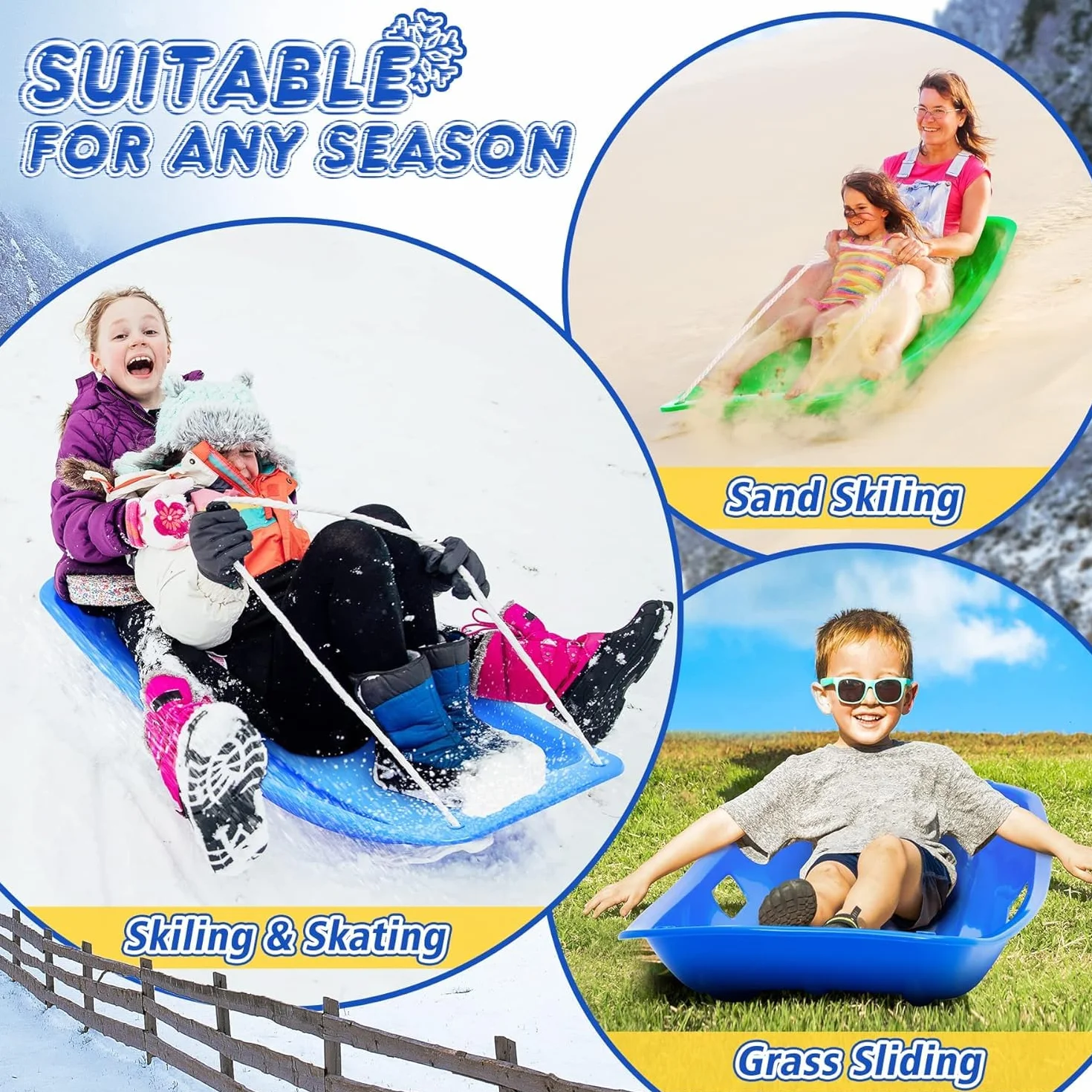 2 pcs Luge à Neige, Traîneau à Neige Haute Performance avec Corde de Traction pour Enfants et Adultes, Traîneau Couleurs Différentes Meilleure Adaptée pour Le Ski, pneus de vélo