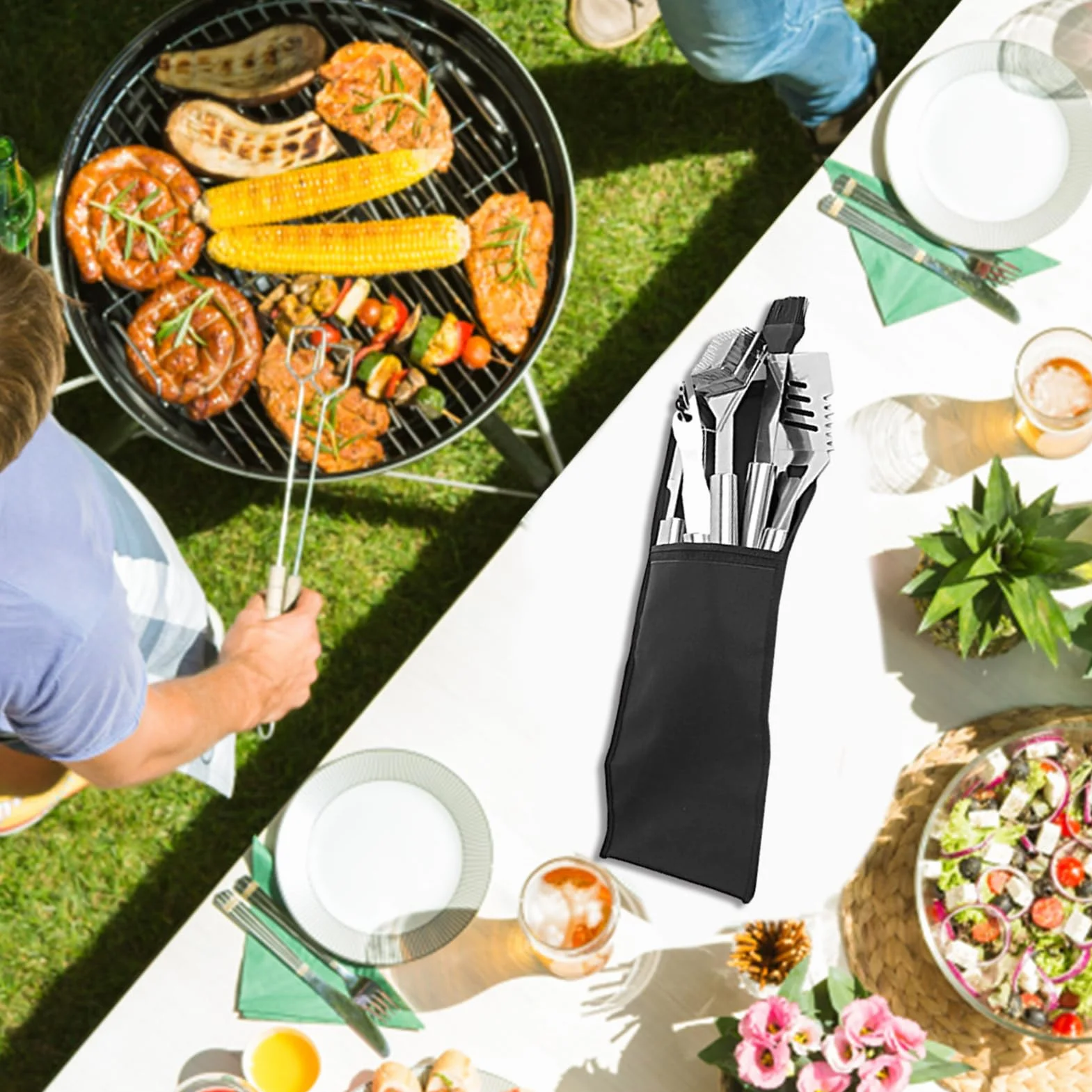 Étui de transport pour ustensiles de barbecue – Sac à outils de barbecue pliable, pochette de rangement de voyage | Matériau imperméable, intérieur multi-poches, support de matériel léger pour