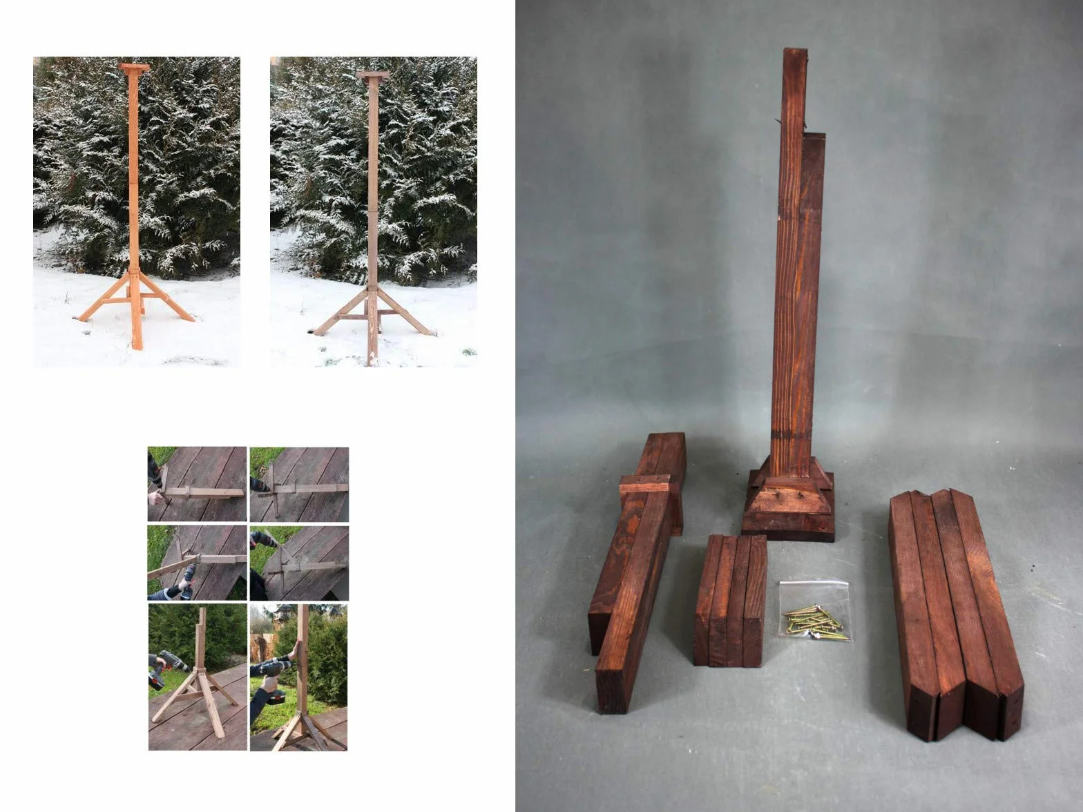 Nichoir extérieur en Bois Fait Main avec Pied pour Oiseaux, Résistant aux Intempéries, L, Rouge brunâtre
