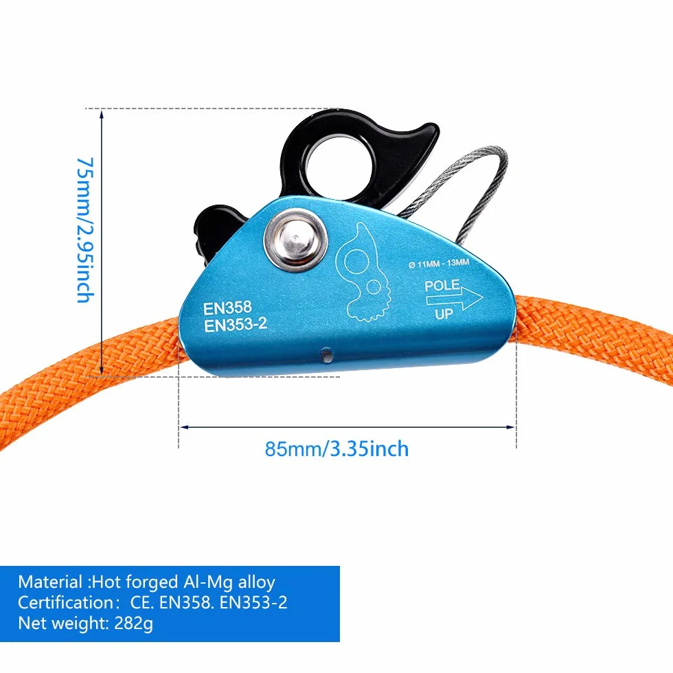 Corde de sécurité extérieure 12 mm x 3 m Ligne Rabattable pour Grimper aux Arbres Mousqueton Triple Verrouillage Faible étirement résistant aux coupures