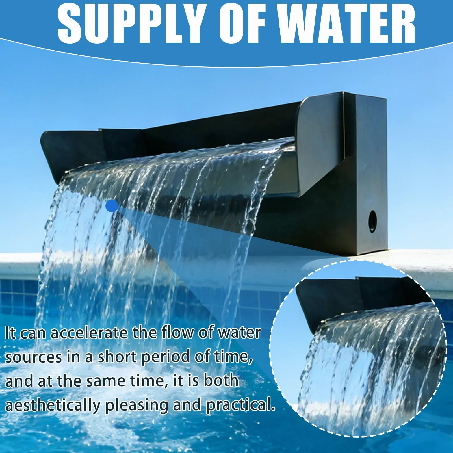 Cascade pour Bassin de Jardin 30 cm Acier Inoxydable Fontaine 45W 3000 L/H