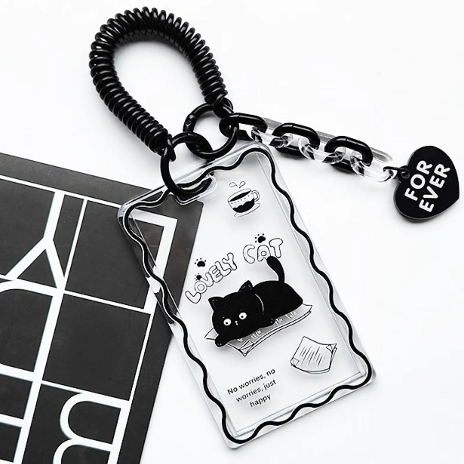 Kpop Photocard Holder Clear Black Cat Acrylic Card Sleeves Top Loaders Keychain Cute Design