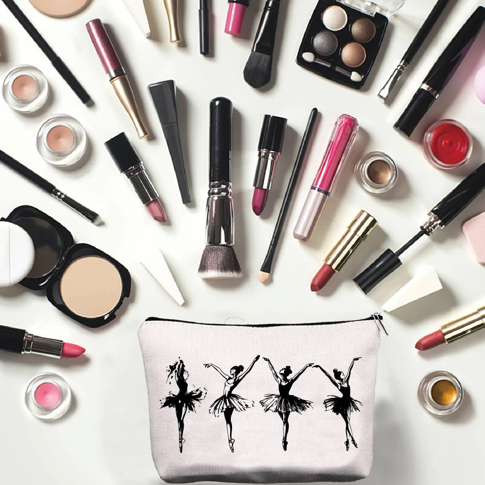 CREATCABIN Trousse Maquillage Toile Danseuse Ballet Portable Crayons Toilette Fermeture Éclair 25x18cm
