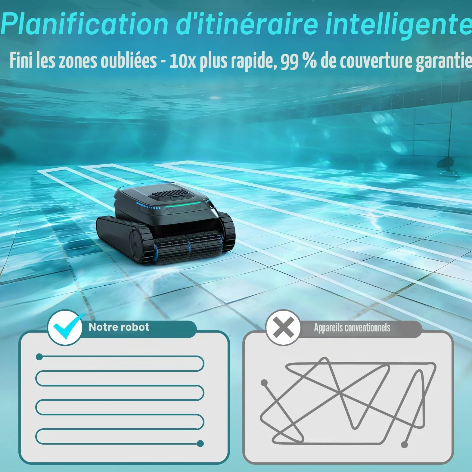 PC10 Robot Piscine sans Fil Sol et Parois, Aspirateur Piscine Batterie 18927 LPH 170 ㎡