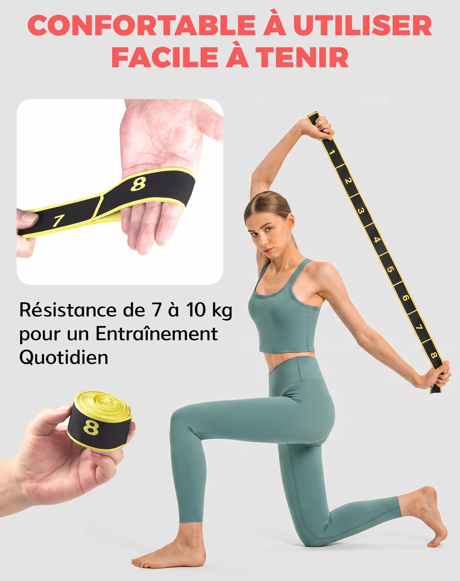 LAOYE Bande Elastique Fitness Élastique Sport Musculation Sangle Yoga Bande Boucle Exercices pour 7-10kg Sangle pour Gym Yoga Pilates