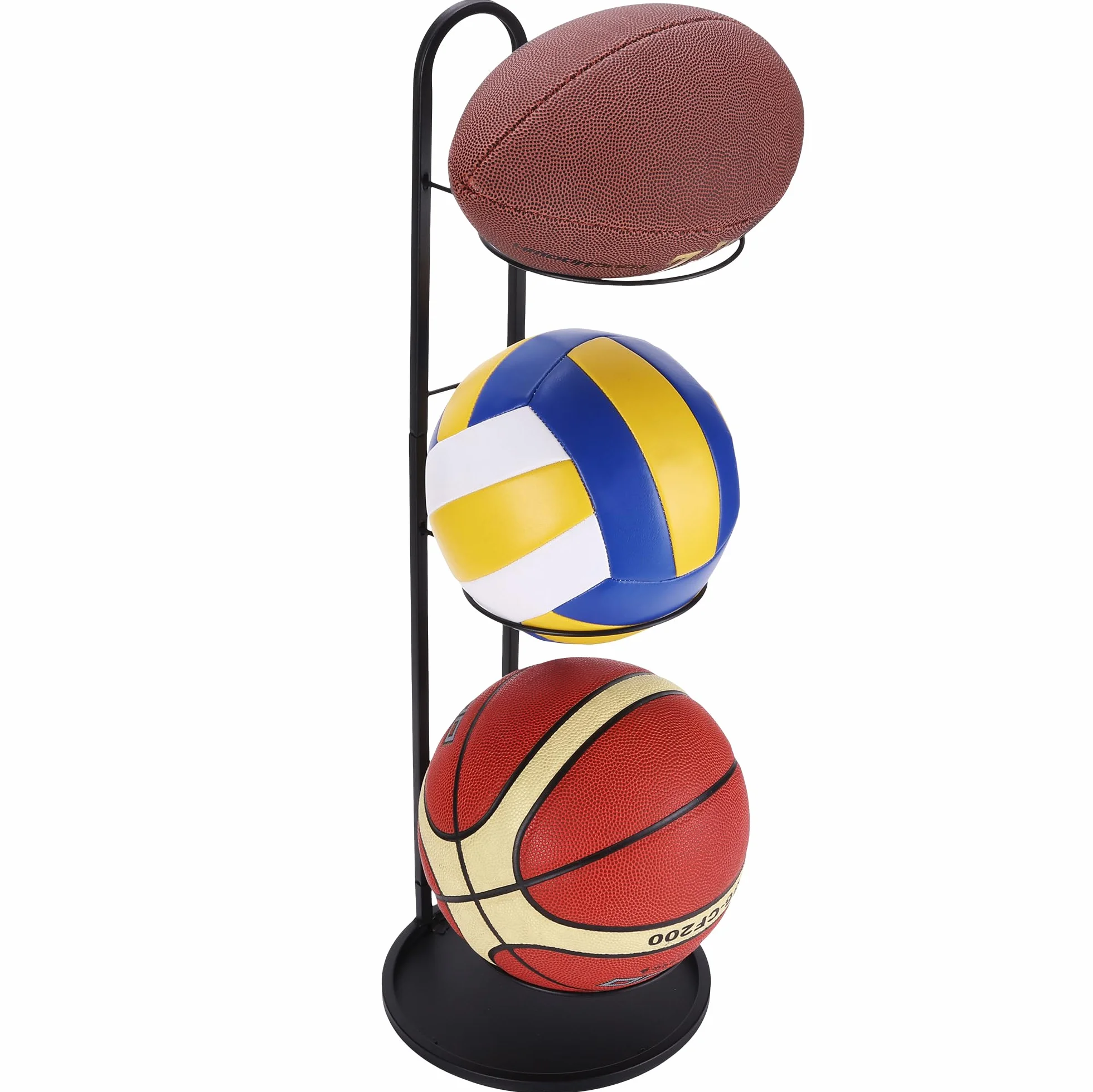 Navaris Support Ballon Foot - Rangement Ballon de Volleyball Basket en Acier Carbon 70 x 24,5 cm avec 3X Socle - Range Ballon pour Salle de Sport Garage Entrée de Maison