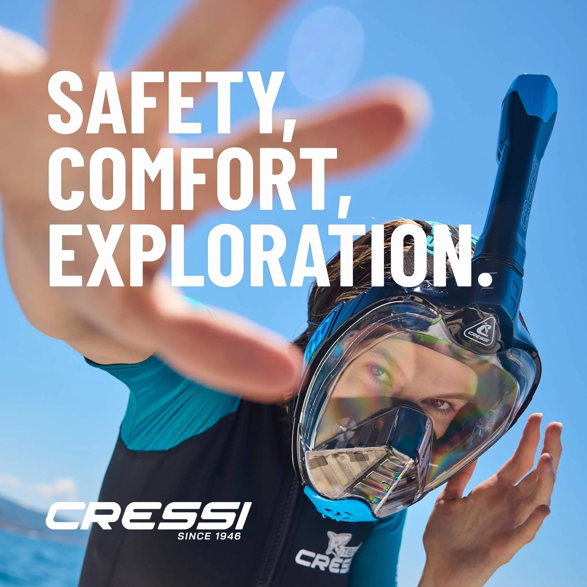 CRESSI Java Full Face Mask Masque Intégral Snorkeling Lentille Anti Buée Ultra Claire 100% Silicone Tuba Sec