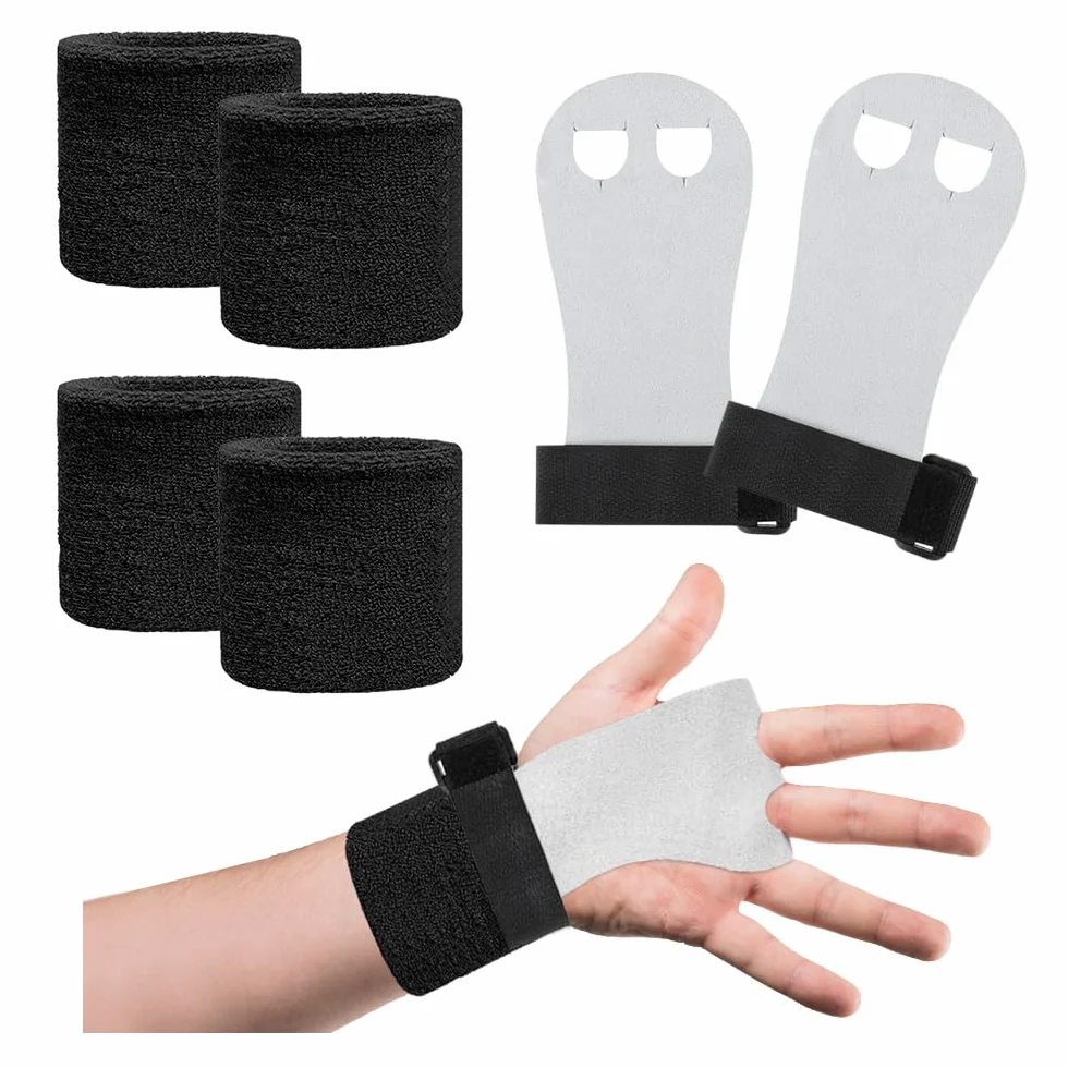 Manique Gymnastique Fille Enfant Protection Paumes Gant Gymnastique Barre de Traction Poignées Sangles Poignet Protège Crossfit Exercice 4 Bracelets Sport
