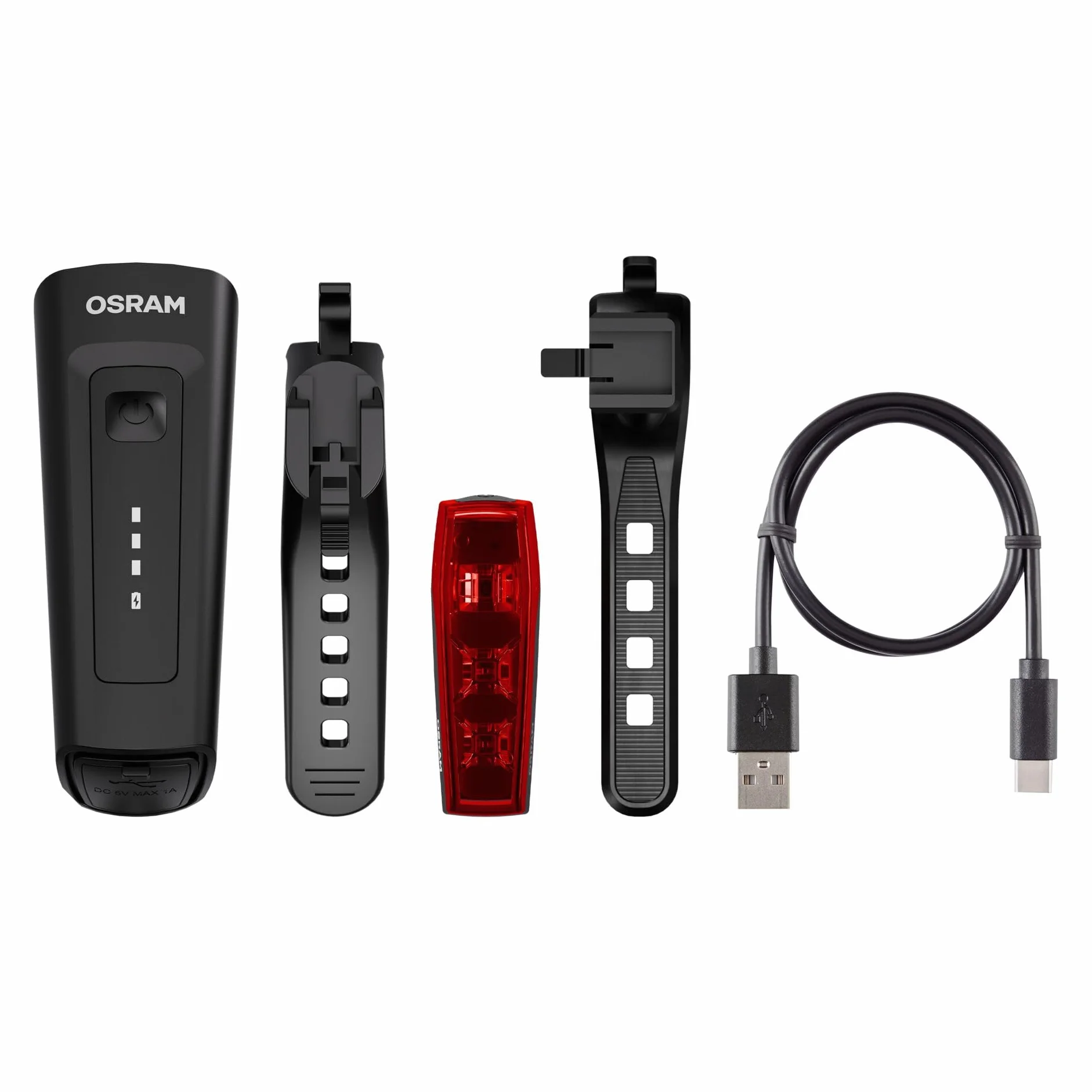 Osram LEDsBIKE Race 50 Set, Jeu d'éclairage de vélo Rechargeable, Jeu d'éclairage LED Avant et arrière, Trois Niveaux de luminosité, 50 lux, Homologué StVZO