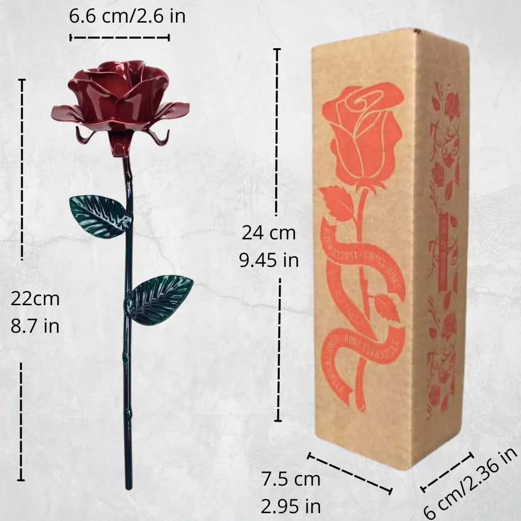 Rose Éternelle en Fer Forgé Faite à la Main avec Carte de Dédicace, Coffret Cadeau Romantique