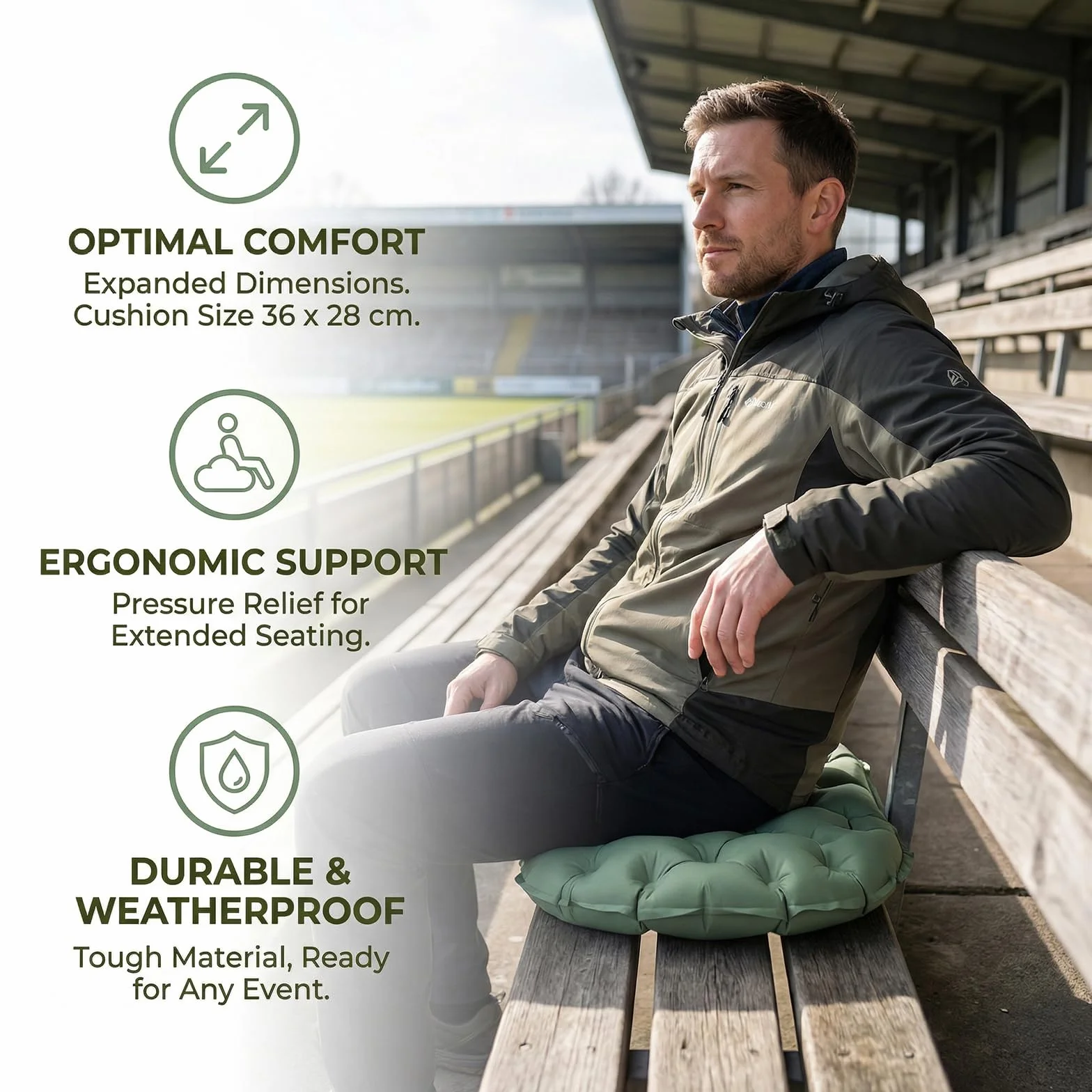 Coussins Siège Gonflable, Portable Siège Gonflable d'air pour Extérieur, Pliable Ultraléger Imperméable Coussin d'air 36*28 cm, Coussins de Stade Anti-Déchirure et Usure pour Bureau Voiture (Gris)